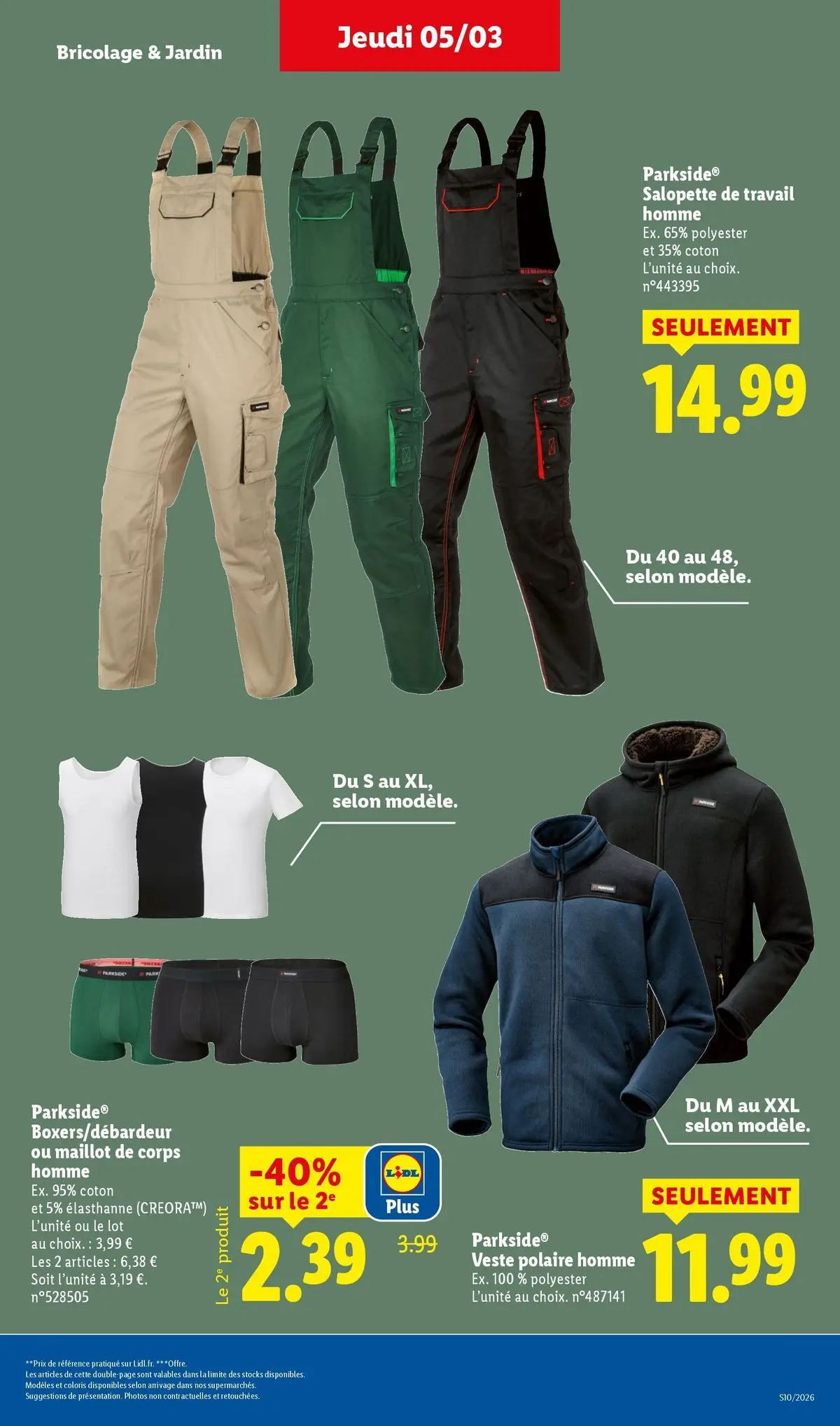 Catalogue LIDL du 05/03/2026 | Promo prospectus en ligne | Page: 43 | Produits: Salopette, Coton, Veste Catalogue LIDL du 05/03/2026 | Promo prospectus en ligne | Page: 43 | Produits: Salopette, Coton, Veste
