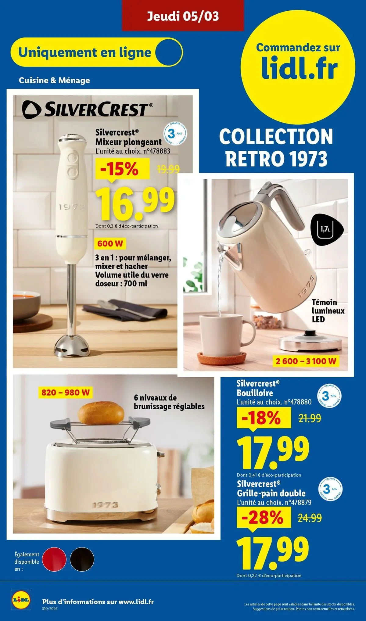 Catalogue LIDL du 05/03/2026 | Promo prospectus en ligne | Page: 44 | Produits: Mixeur plongeant, Bouilloire, Mixer, Toaster Catalogue LIDL du 05/03/2026 | Promo prospectus en ligne | Page: 44 | Produits: Mixeur plongeant, Bouilloire, Mixer, Toaster