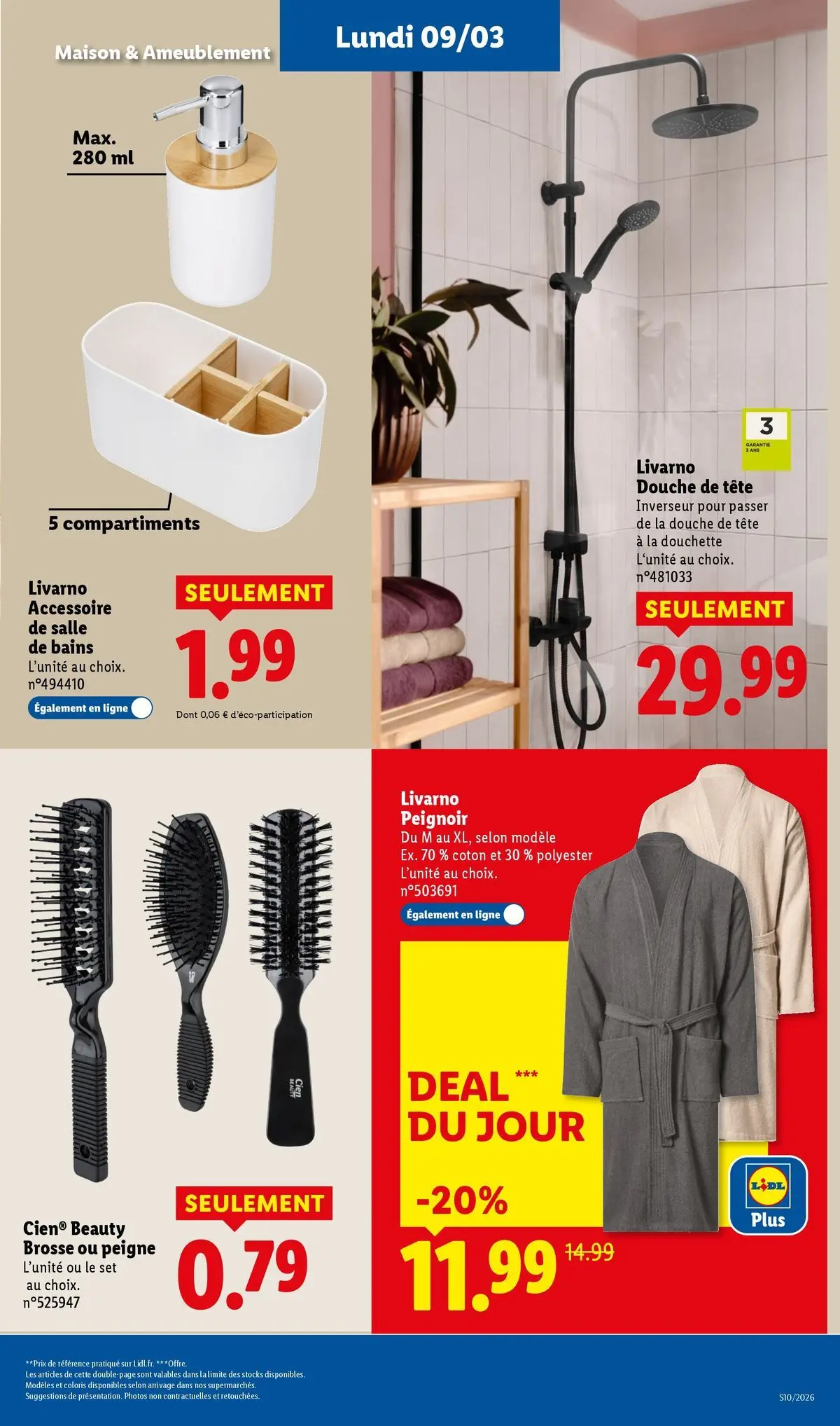 Catalogue LIDL du 05/03/2026 | Promo prospectus en ligne | Page: 67 | Produits: Peignoir, Peigne, Coton, Brosse Catalogue LIDL du 05/03/2026 | Promo prospectus en ligne | Page: 67 | Produits: Peignoir, Peigne, Coton, Brosse