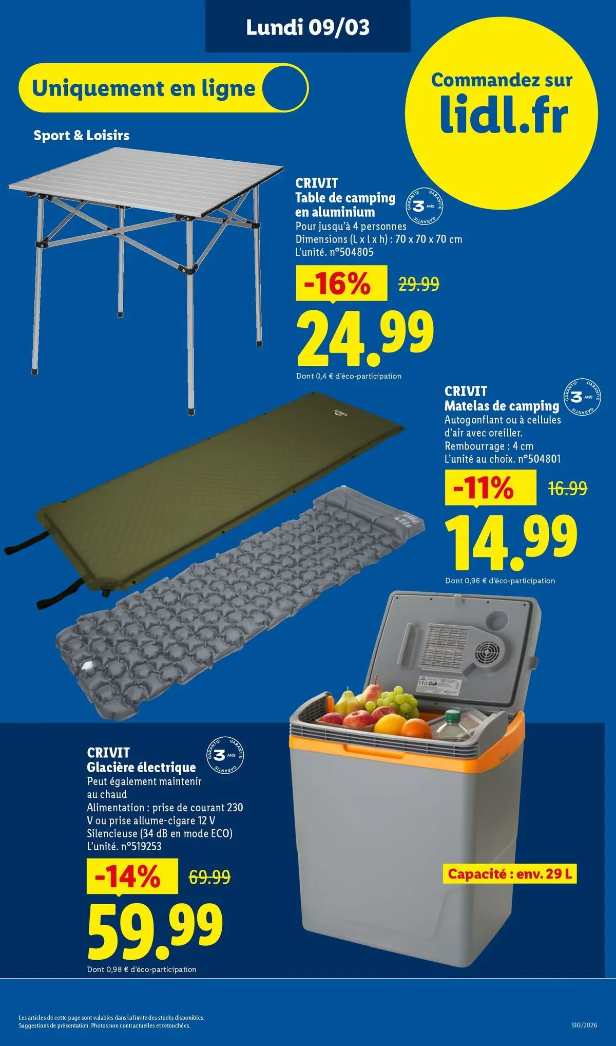 Catalogue LIDL du 05/03/2026 | Promo prospectus en ligne | Page: 73 | Produits: Glacière électrique, Matelas, Table, Prise Catalogue LIDL du 05/03/2026 | Promo prospectus en ligne | Page: 73 | Produits: Glacière électrique, Matelas, Table, Prise