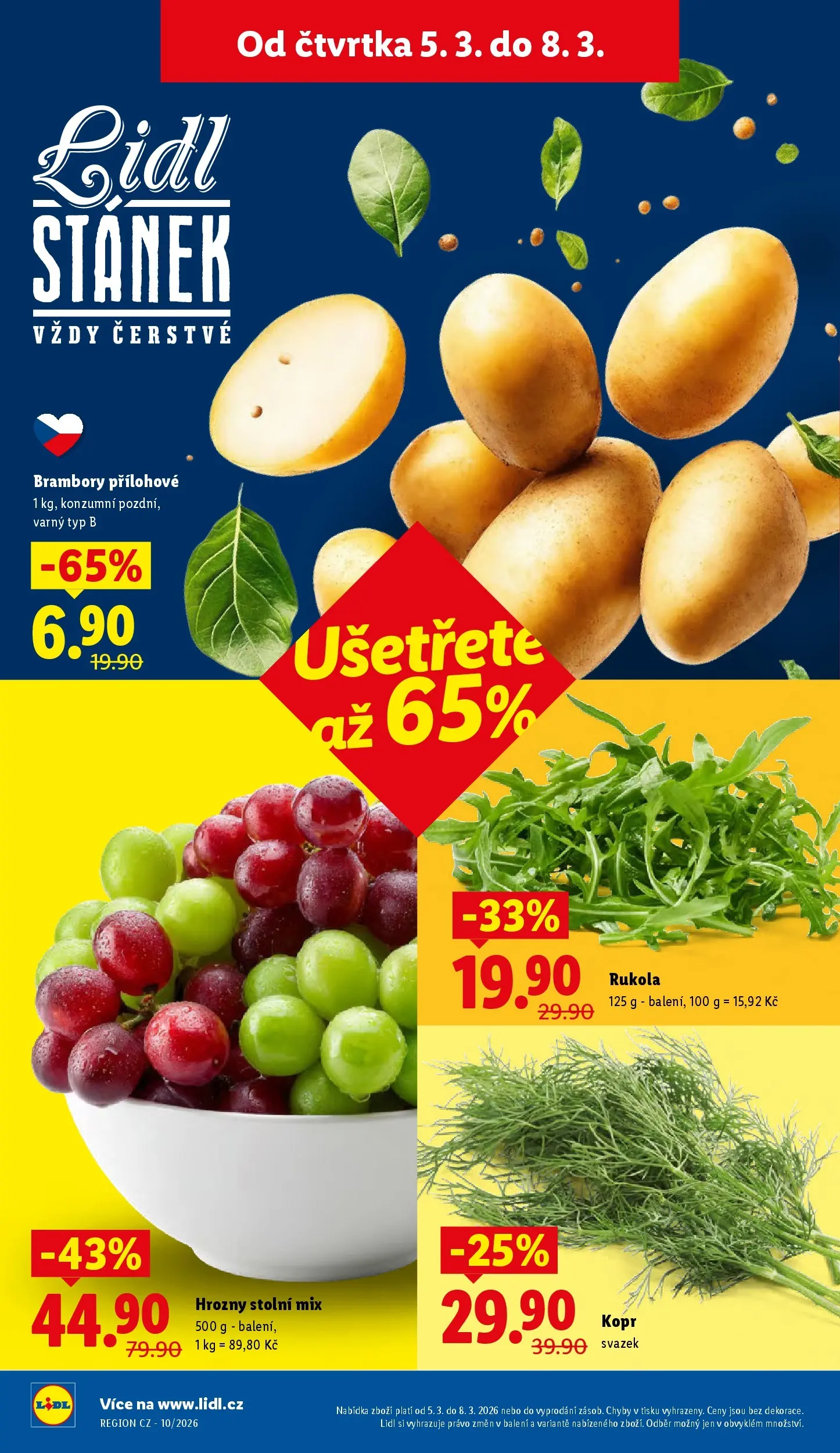 Lidl leták od 04.03.2026 - Nový akční leták | Strana: 10 | Produkty: Kopr, Brambory, Rukola, Hrozny