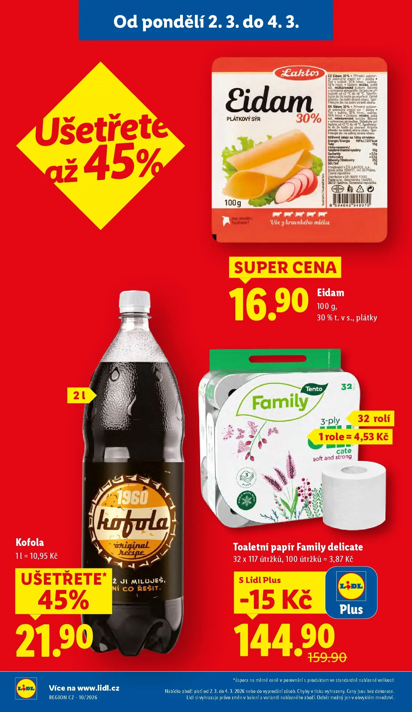 Lidl leták od 01.03.2026 - Nový akční leták | Strana: 2 | Produkty: Sýr, Plátkový sýr, Toaletní papír, Eidam