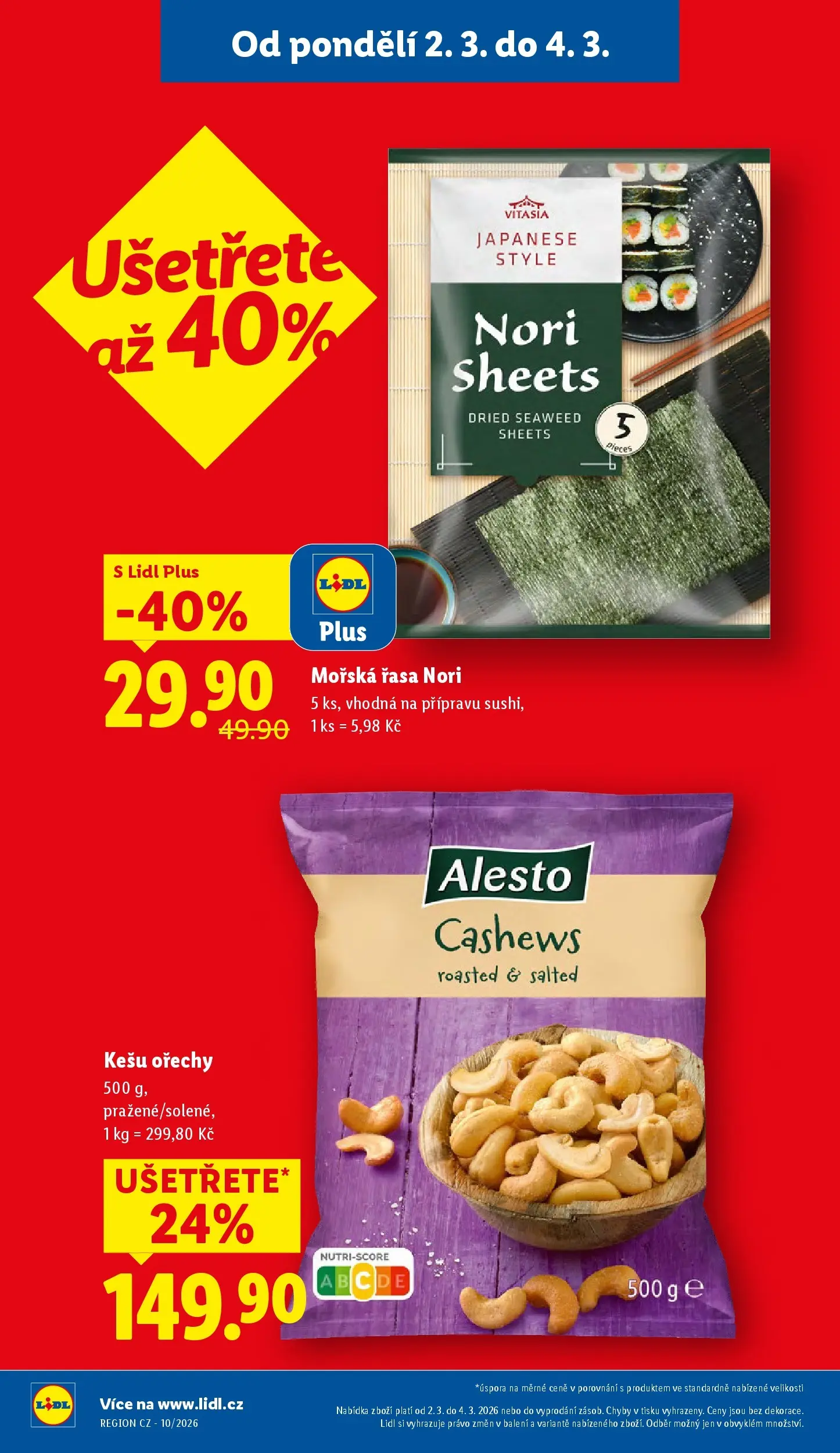 Lidl leták od 01.03.2026 - Nový akční leták | Strana: 4 | Produkty: Kešu ořechy, Ořechy, Řasa nori, Dekorace