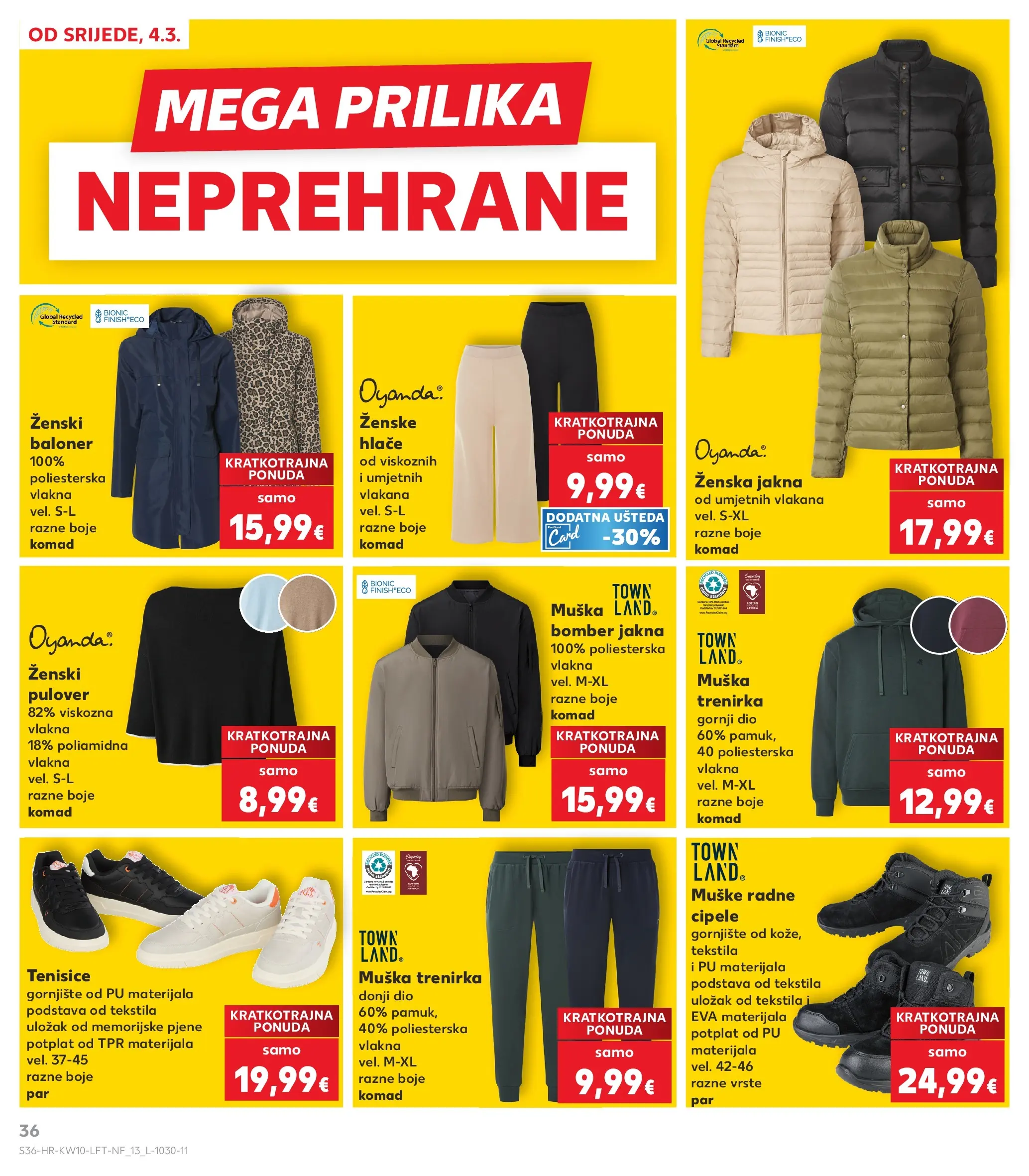Kaufland - Kaufland katalog do 10.03.2026 novi od 03.03.2026 na listanje > letak digitalni | Stranica: 36 | Proizvodi: Jakna, Hlače, Tenisice, Finish