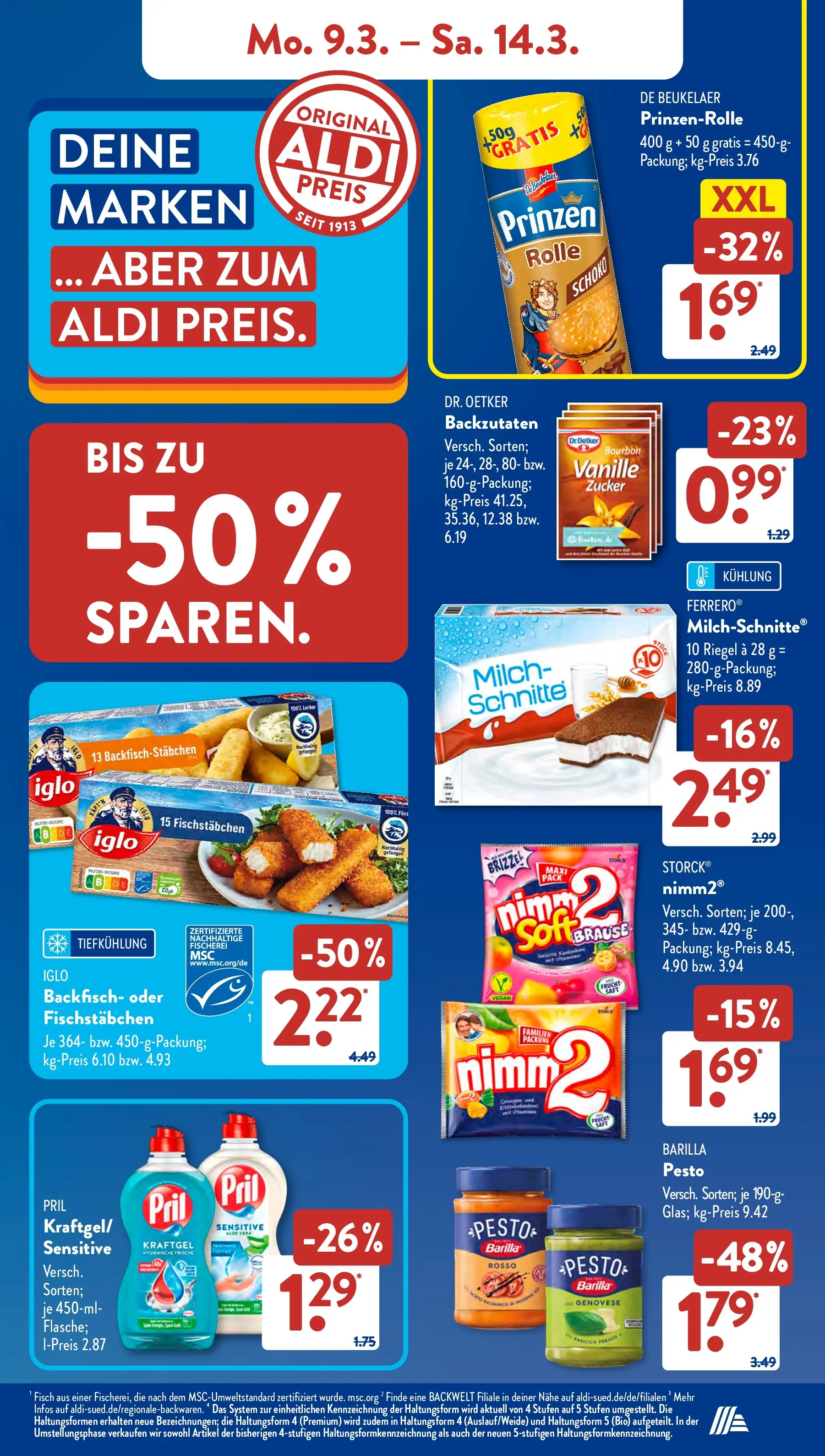 Aldi Süd Wochenangebote (ab 09.03.2026) zum Blättern | Seite: 9 | Produkte: Milch, Iglo, Fischstabchen, Bourbon