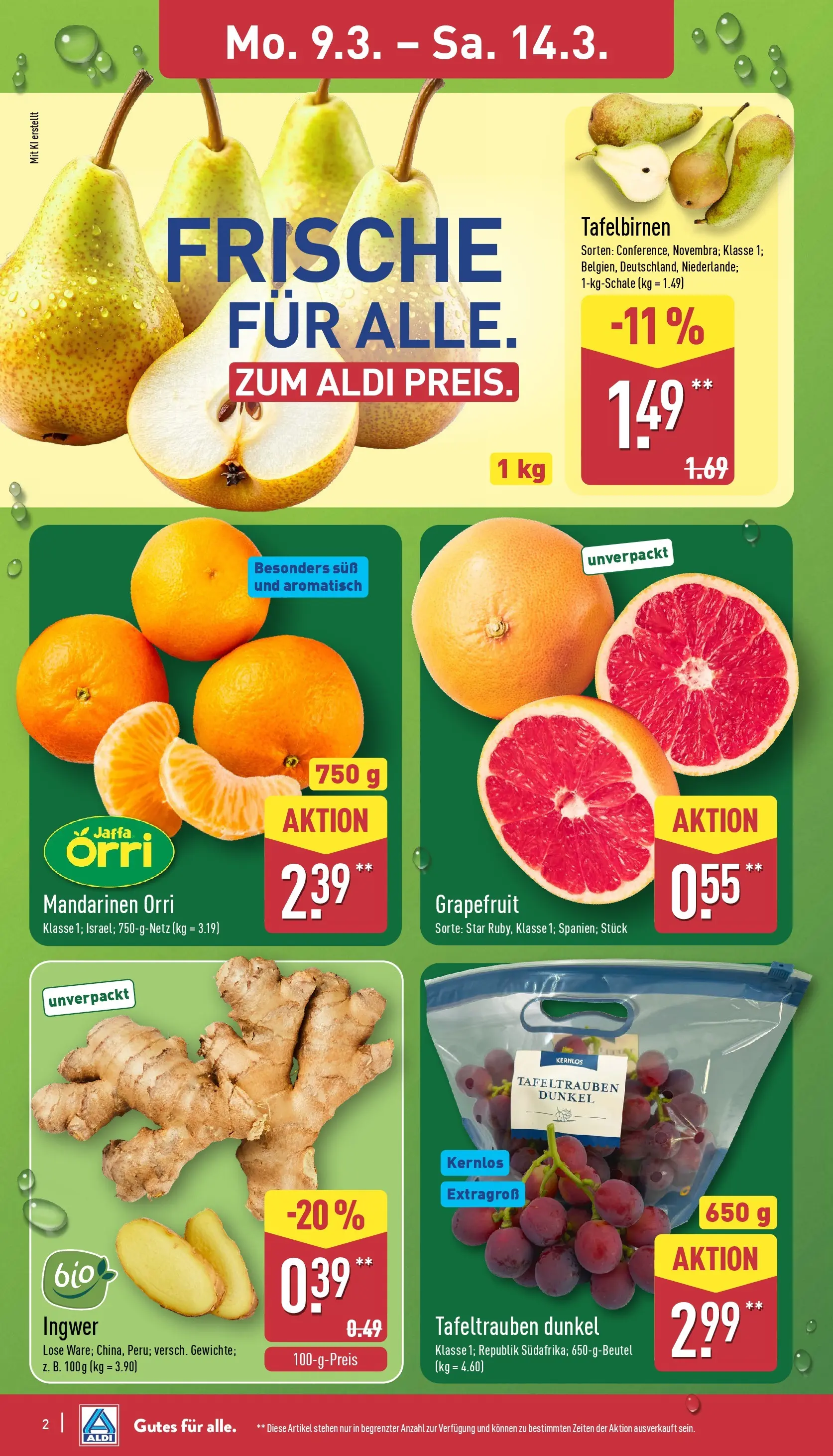Aldi Wochenangebote (ab 09.03.2026) » Angebote Online | Seite: 2 | Produkte: Mandarinen, Grapefruit