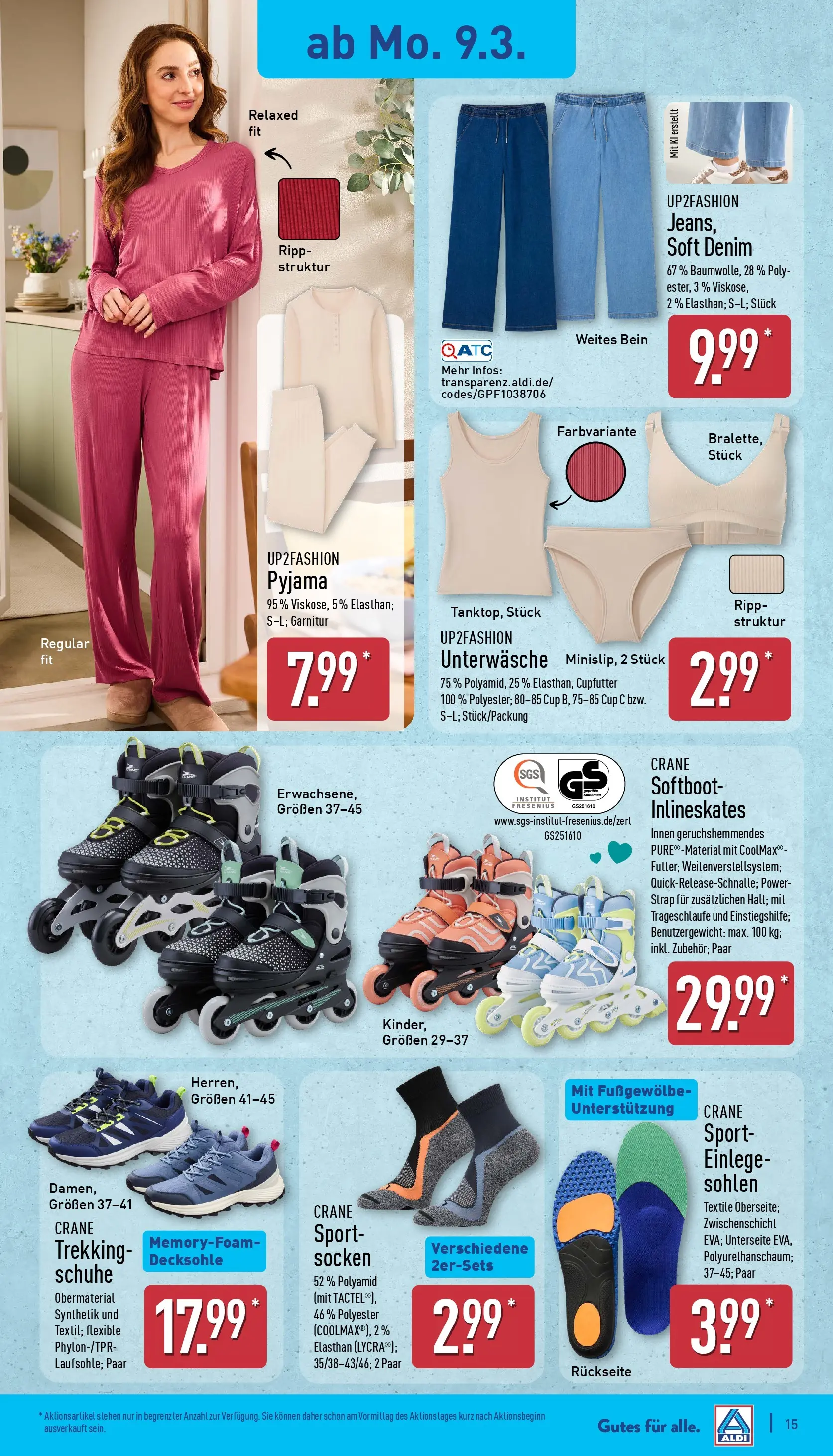 Aldi Wochenangebote (ab 09.03.2026) » Angebote Online | Seite: 16 | Produkte: Up2fashion, Unterwäsche, Socken, Pyjama