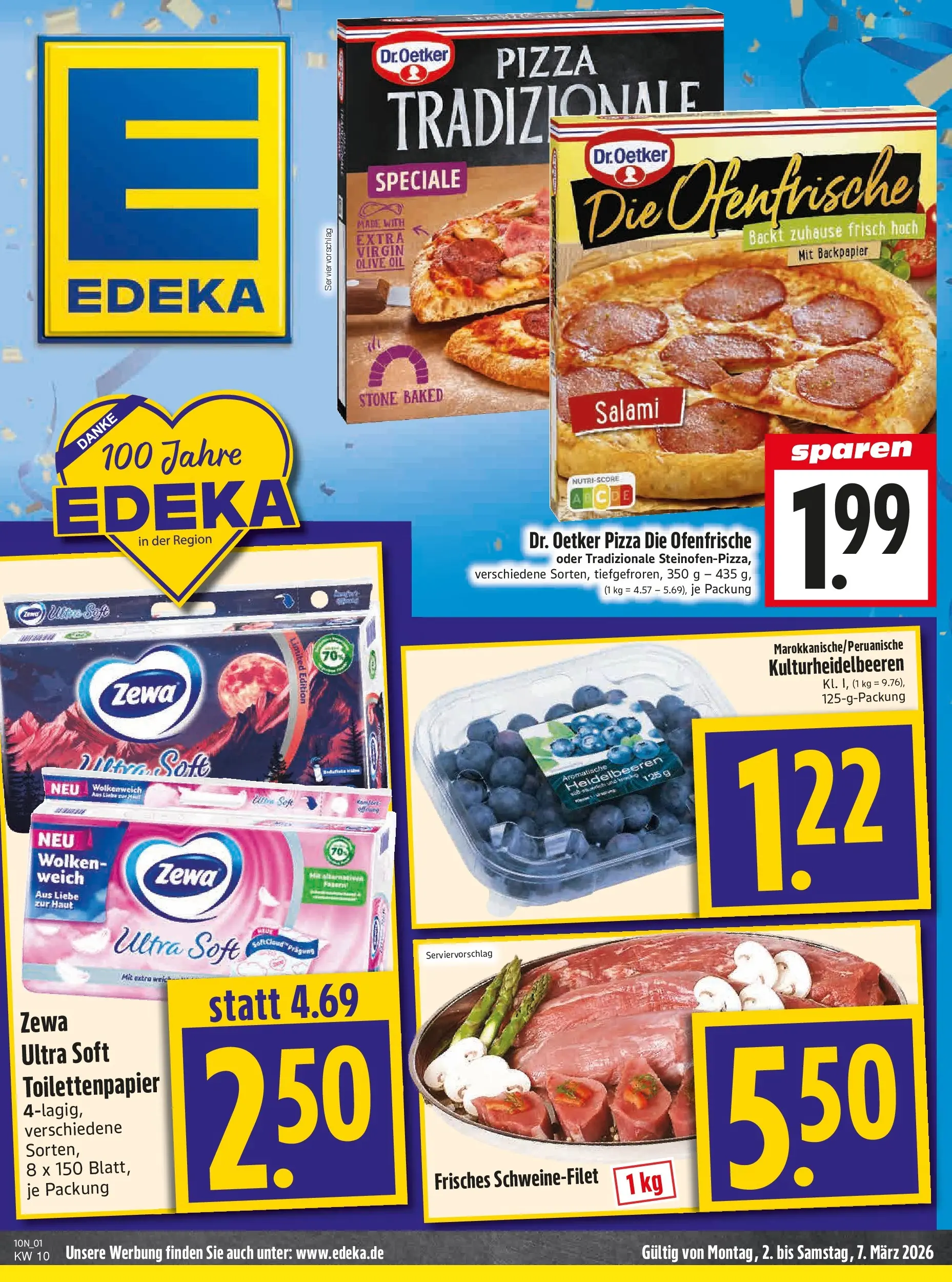 Angebote - Edeka Hahner: Wochenangebote (ab 01.03.2026) zum Blättern | Seite: 3 | Produkte: Zewa, Heidelbeeren, Schweinefilet, Toilettenpapier