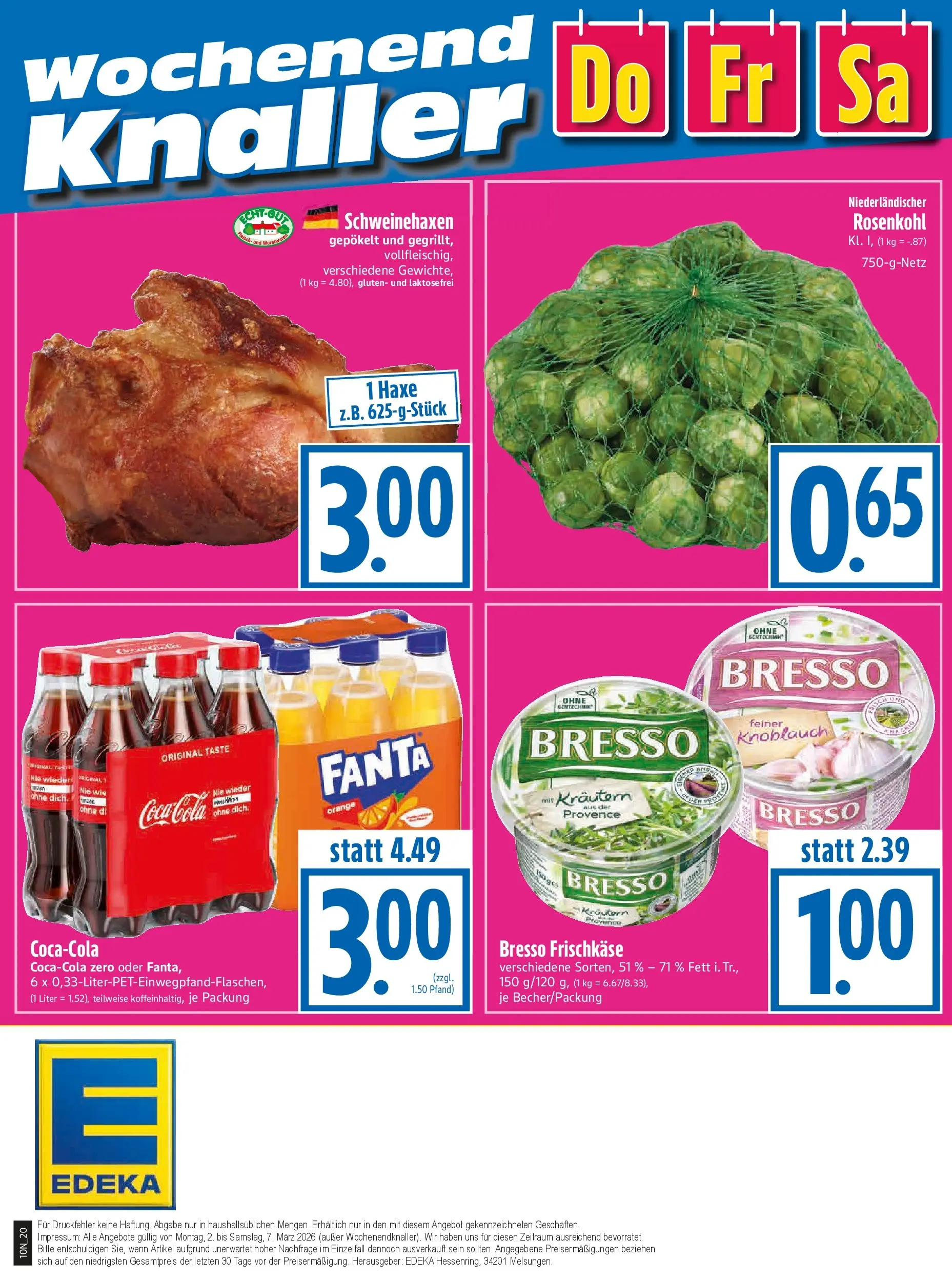 Angebote - Edeka Hahner: Wochenangebote (ab 01.03.2026) zum Blättern | Seite: 22 | Produkte: Coca cola, Cola, Bresso, Knoblauch
