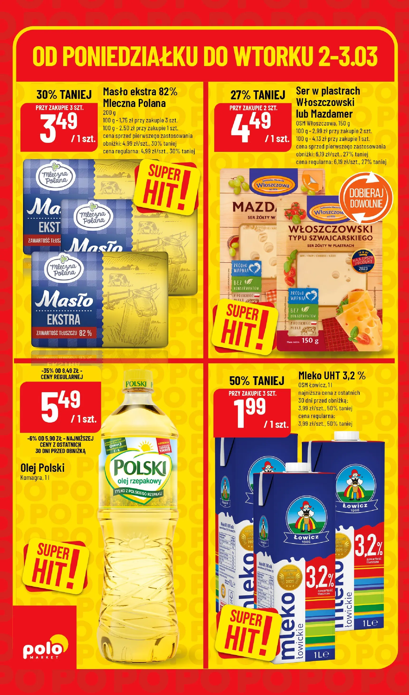 Nowa POLOmarket gazetka od jutra 02.03.2026 (PDF) | Strona: 4 | Produkty: Ser żółty, Olej rzepakowy, Mleko, Ser
