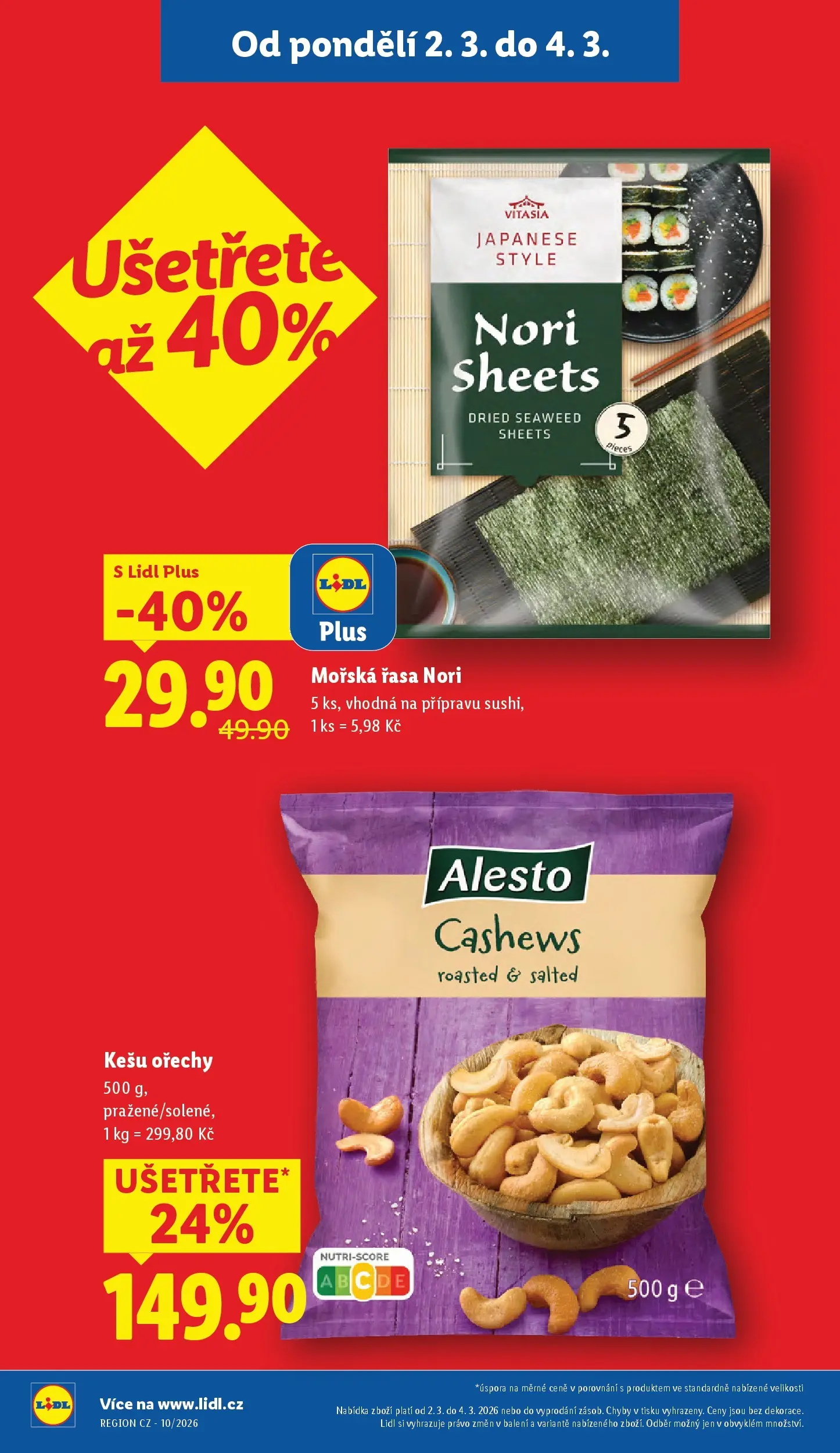 Lidl leták od 01.03.2026 - Nový akční leták | Strana: 4 | Produkty: Kešu ořechy, Kešu, Ořechy, Řasa nori