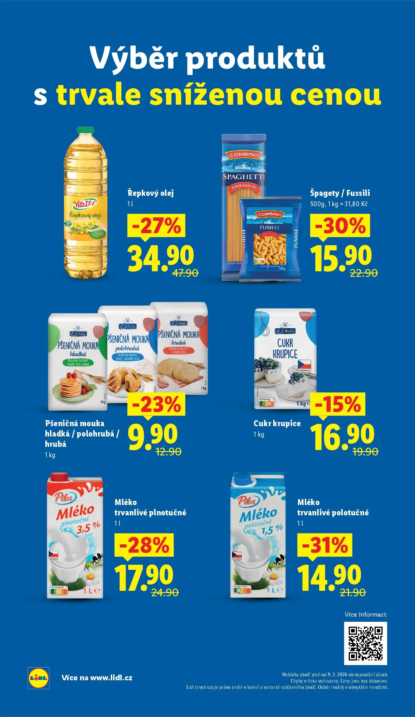 Lidl leták od 01.03.2026 - Nový akční leták | Strana: 9 | Produkty: Mléko, Cukr krupice, Řepkový olej, Combino