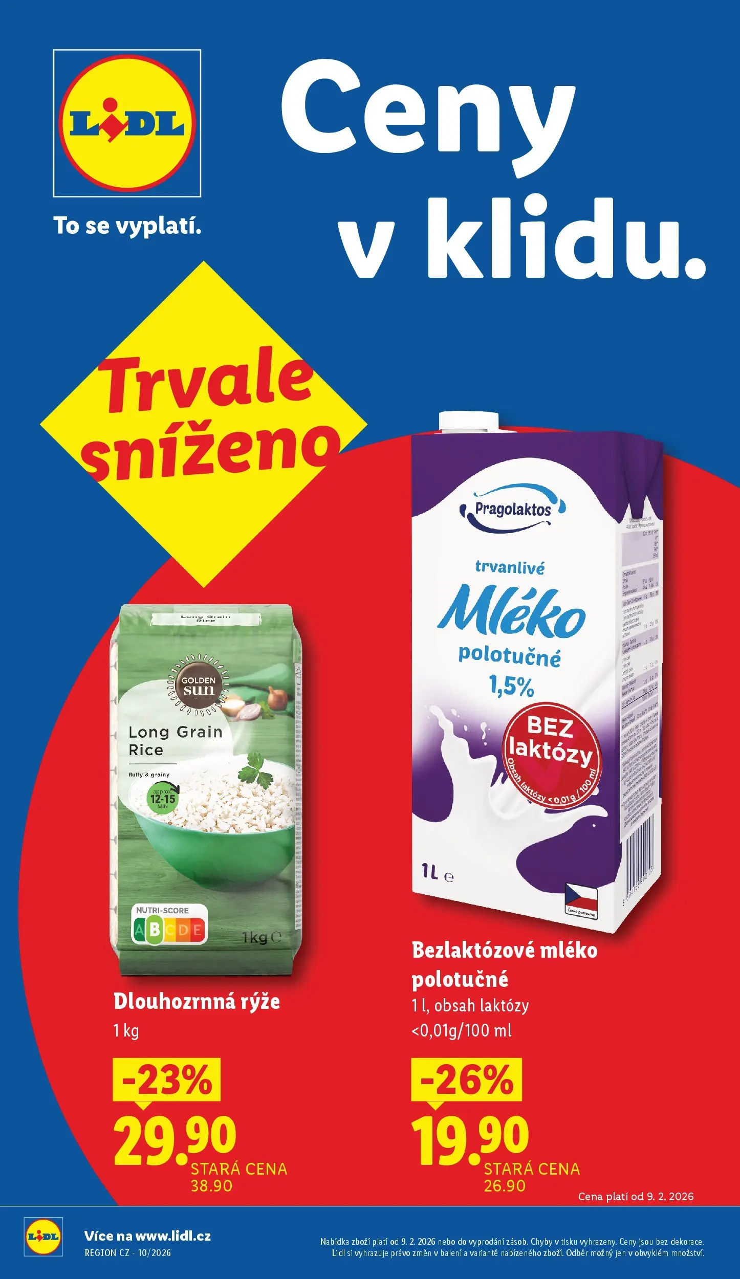 Lidl leták od 01.03.2026 - Nový akční leták | Strana: 10 | Produkty: Mléko polotučné, Mléko, Rýže, Bezlaktozové mléko