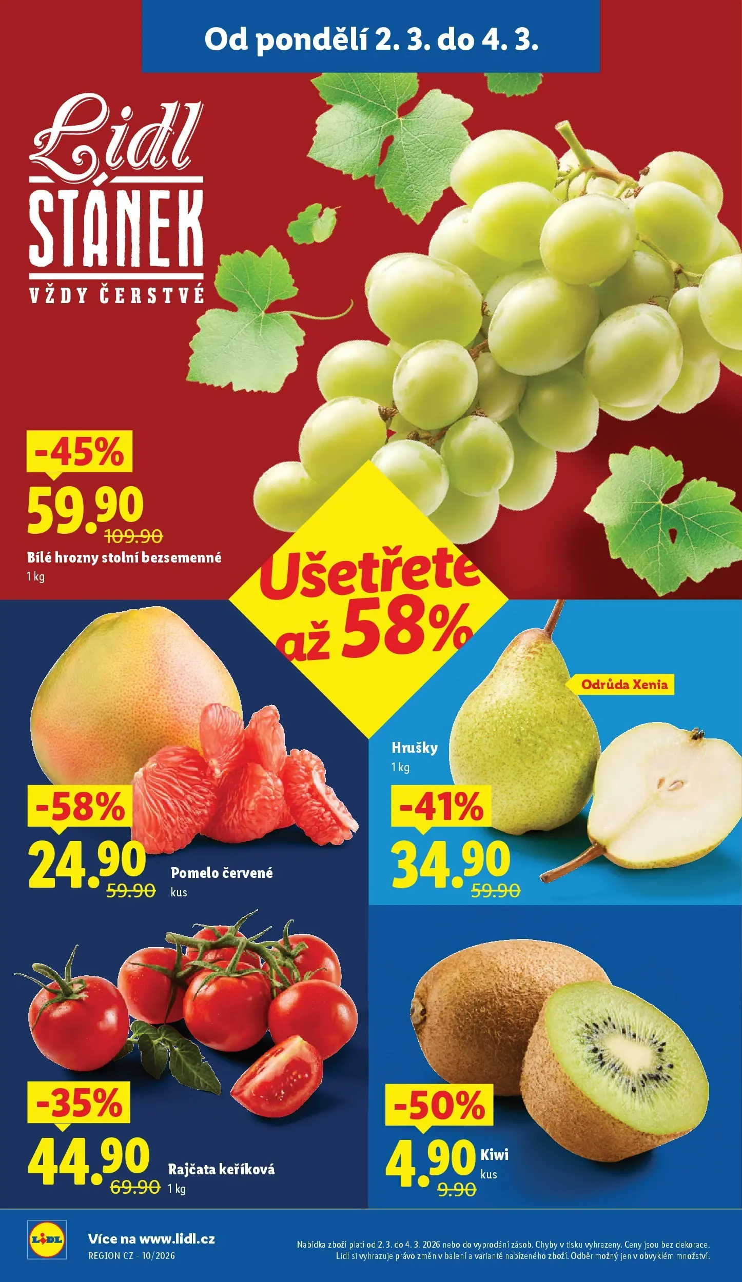 Lidl leták od 01.03.2026 - Nový akční leták | Strana: 12 | Produkty: Hrušky, Kiwi, Bílé hrozny, Hrozny