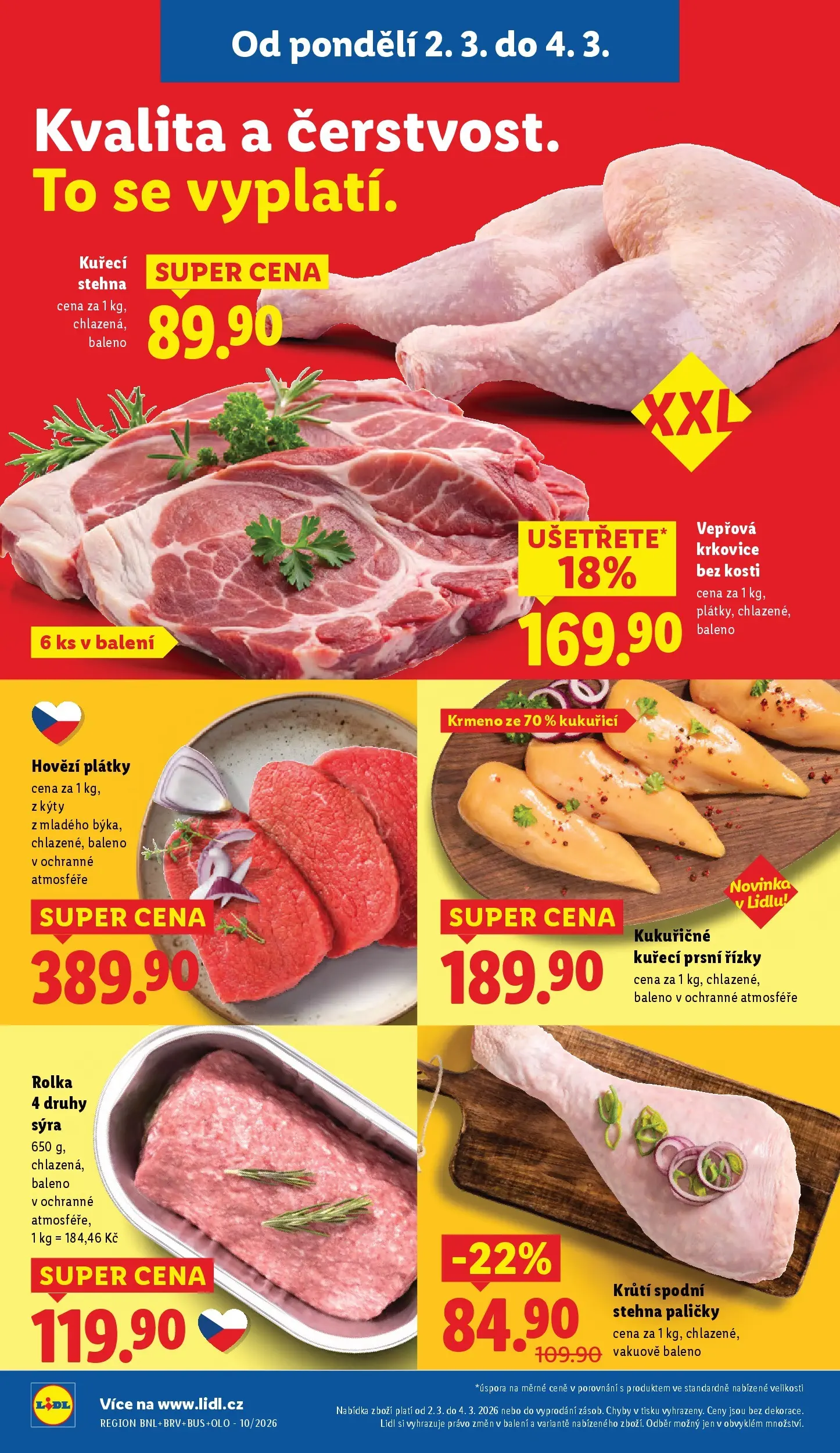 Lidl leták od 01.03.2026 - Nový akční leták | Strana: 14 | Produkty: Hovězí, Kuřecí prsní řízky, Vepřová krkovice bez kosti, Krkovice bez kosti