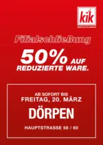KiK KiK: Filialschlie&szlig;ung in D&ouml;rpen - bis 16.03.2026