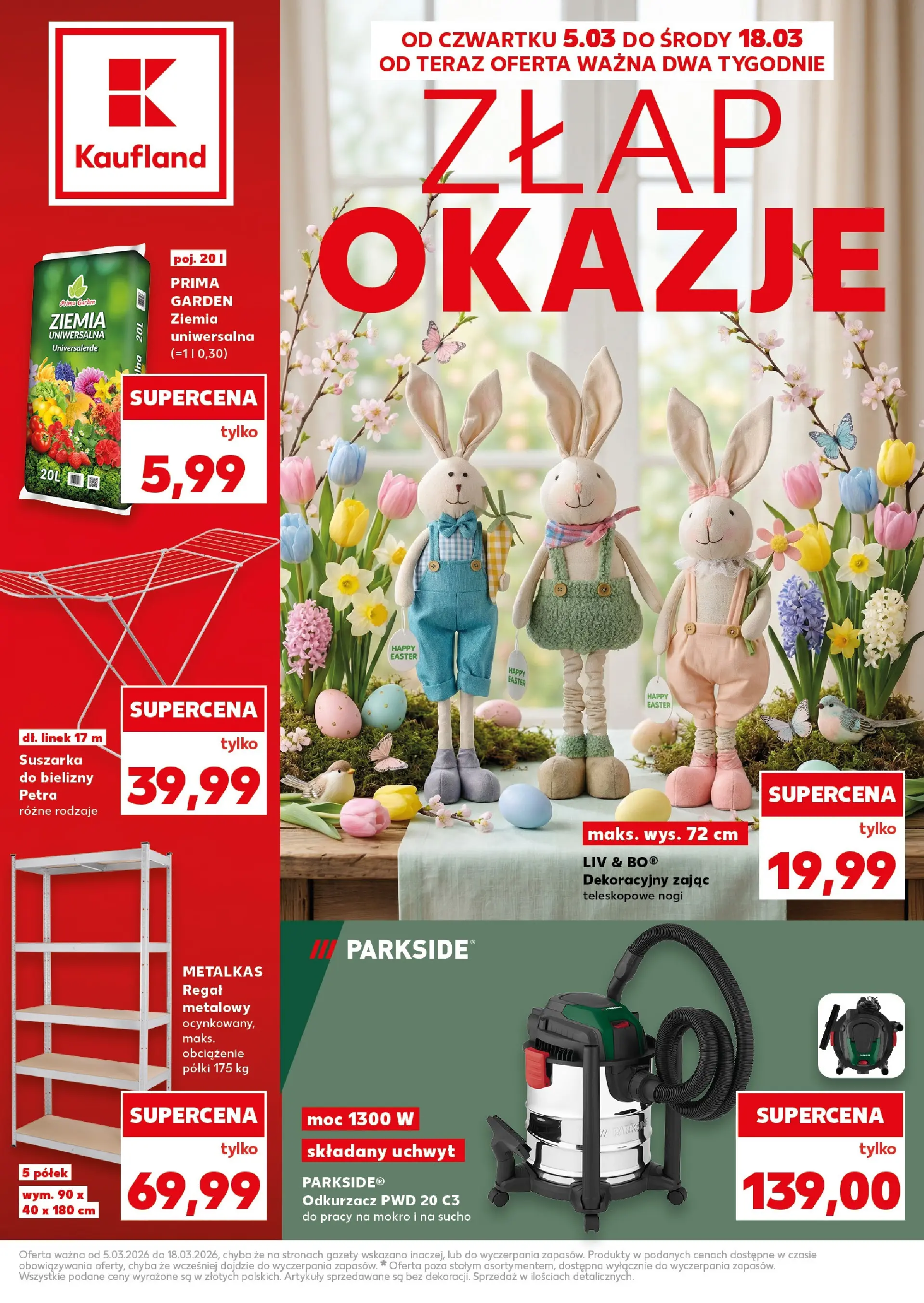 Kaufland gazetka - Złap Okazje od 05.03.2026 - od jutra PDF | Strona: 1 | Produkty: Ziemia uniwersalna, Regał metalowy, Odkurzacz, Ziemia