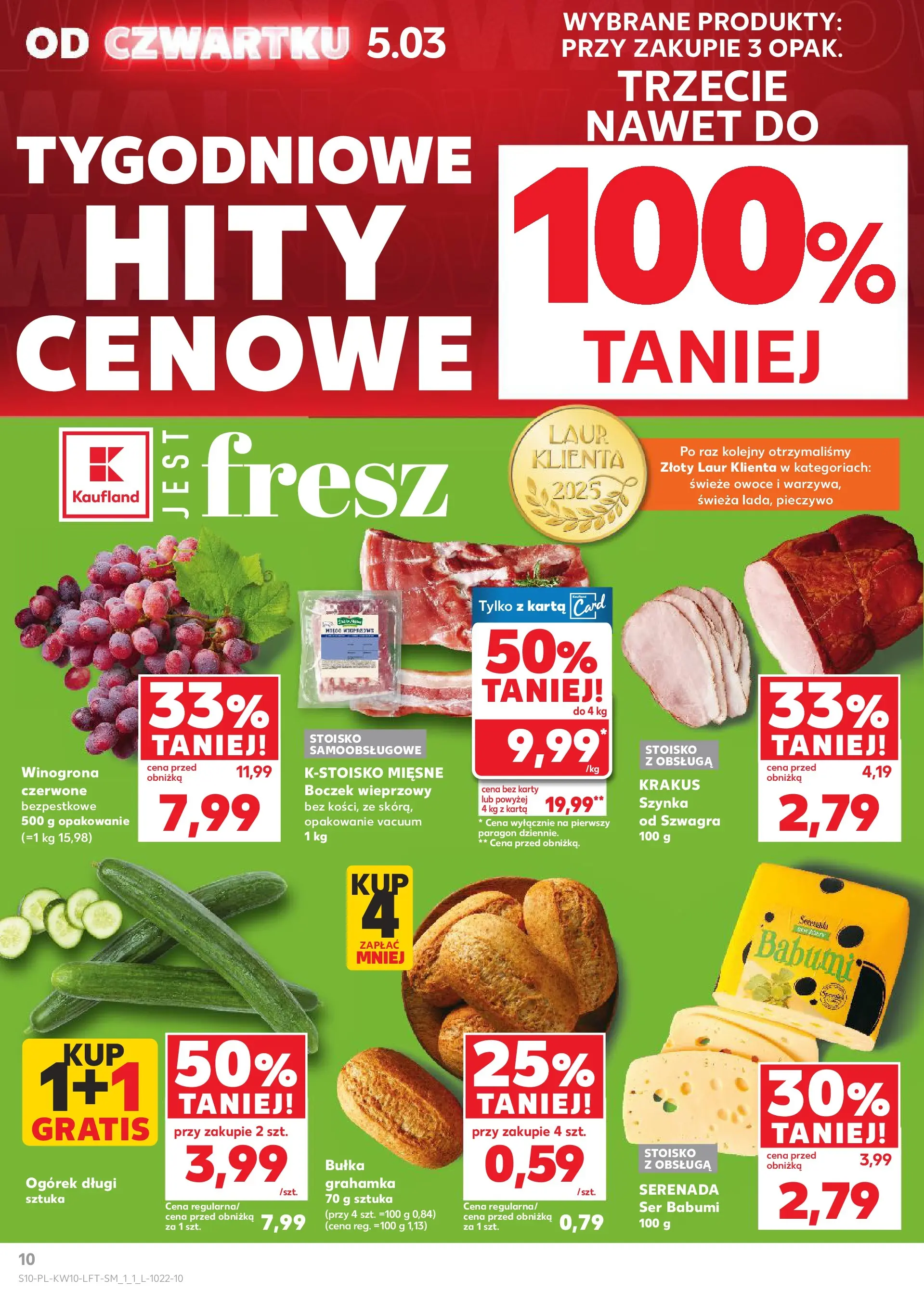 Kaufland gazetka od 05.03.2026 - od jutra PDF | Strona: 10 | Produkty: Pieczywo, Boczek wieprzowy, Bułka, Ser