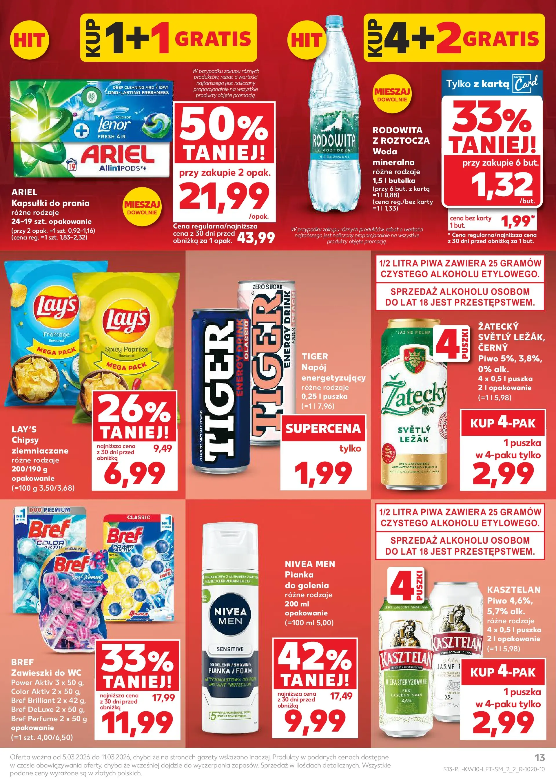 Kaufland gazetka od 05.03.2026 - od jutra PDF | Strona: 13 | Produkty: Karta, Chipsy, Ariel, Piwo