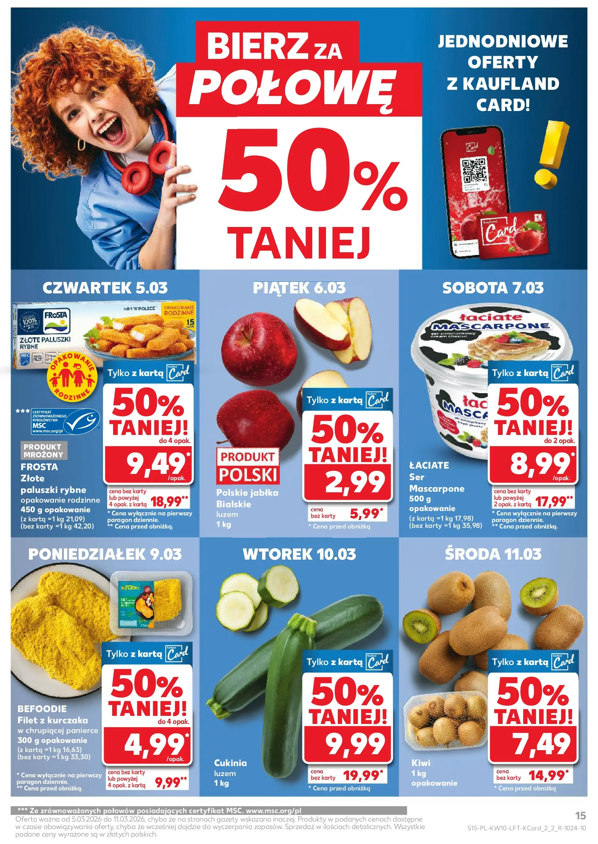 Kaufland gazetka od 05.03.2026 - od jutra PDF | Strona: 15 | Produkty: Karta, Filet z kurczaka, Paluszki rybne, Kiwi