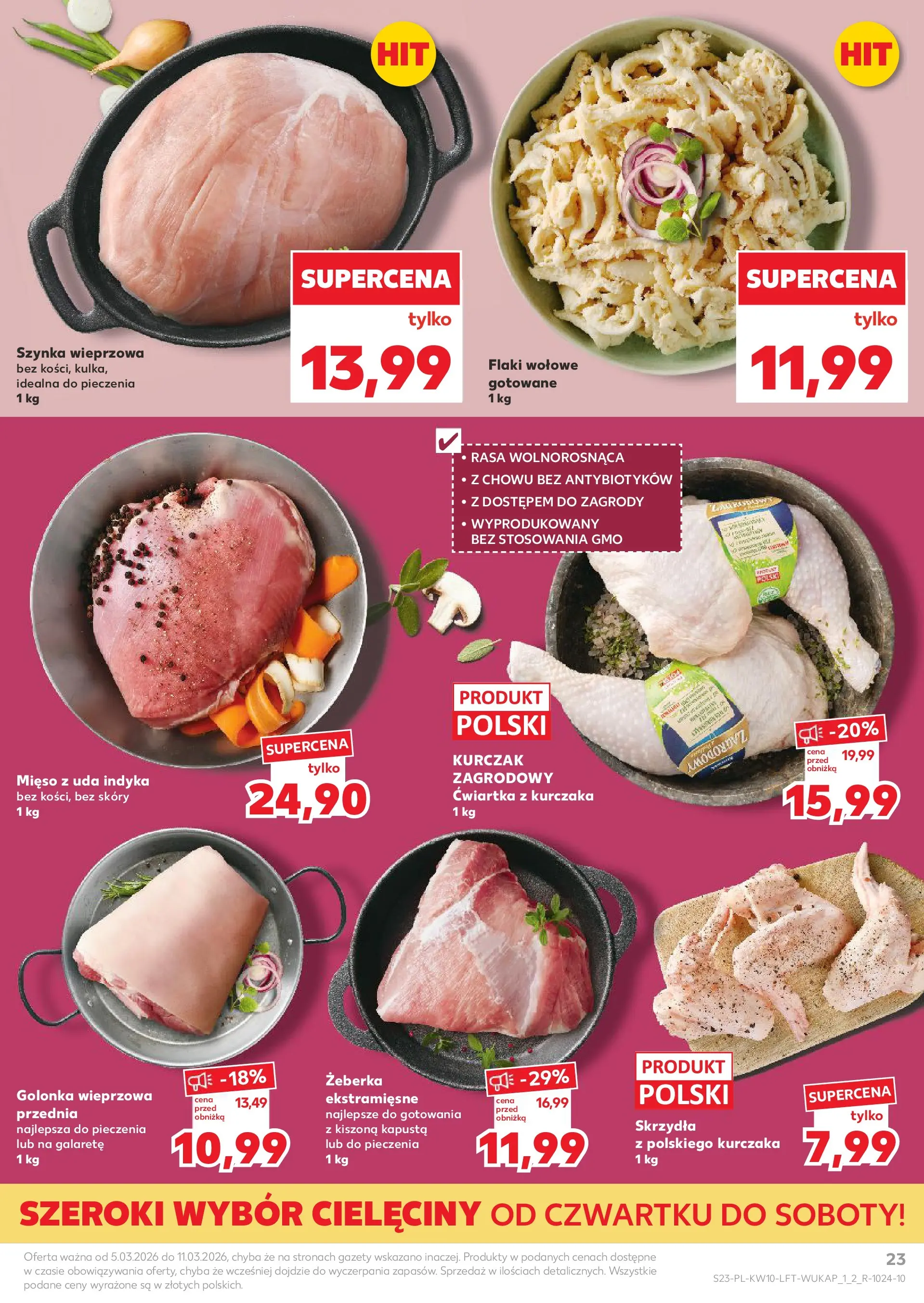 Kaufland gazetka od 05.03.2026 - od jutra PDF | Strona: 23 | Produkty: Kurczak, Szynka wieprzowa, Golonka wieprzowa, Ćwiartka z kurczaka