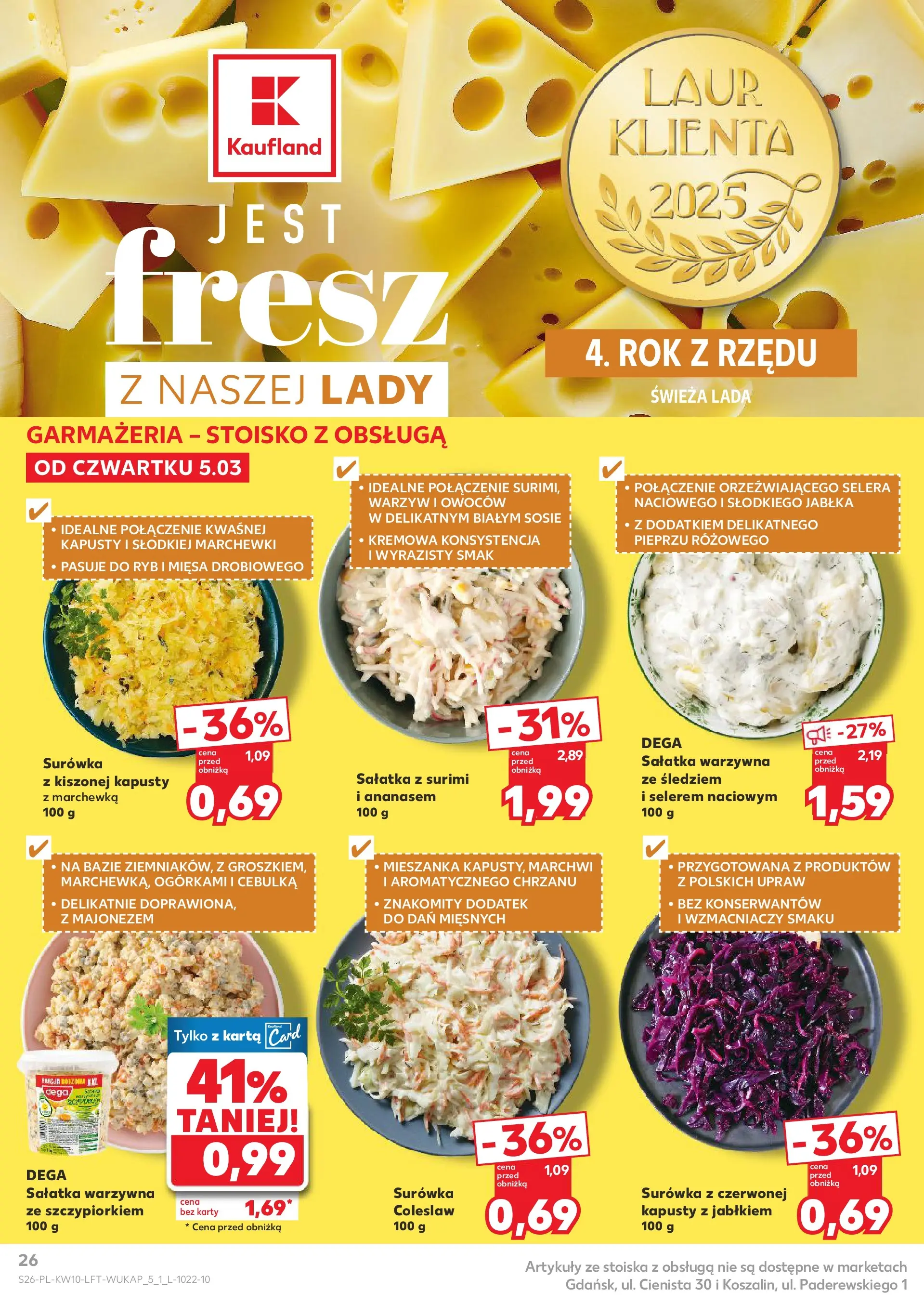Kaufland gazetka od 05.03.2026 - od jutra PDF | Strona: 26 | Produkty: Karta, Surimi, Marchewka, Sałatka