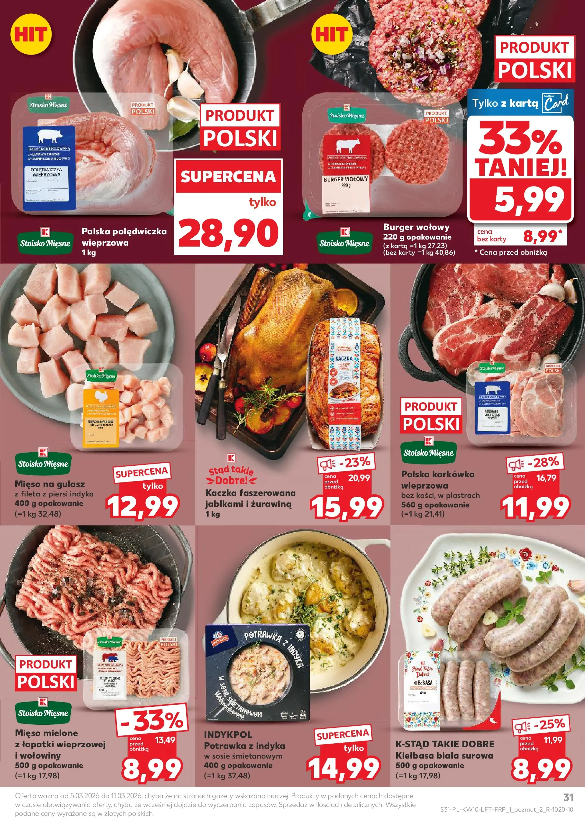 Kaufland gazetka od 05.03.2026 - od jutra PDF | Strona: 31 | Produkty: Kiełbasa, Burger wołowy, Mięso mielone, Żurawina