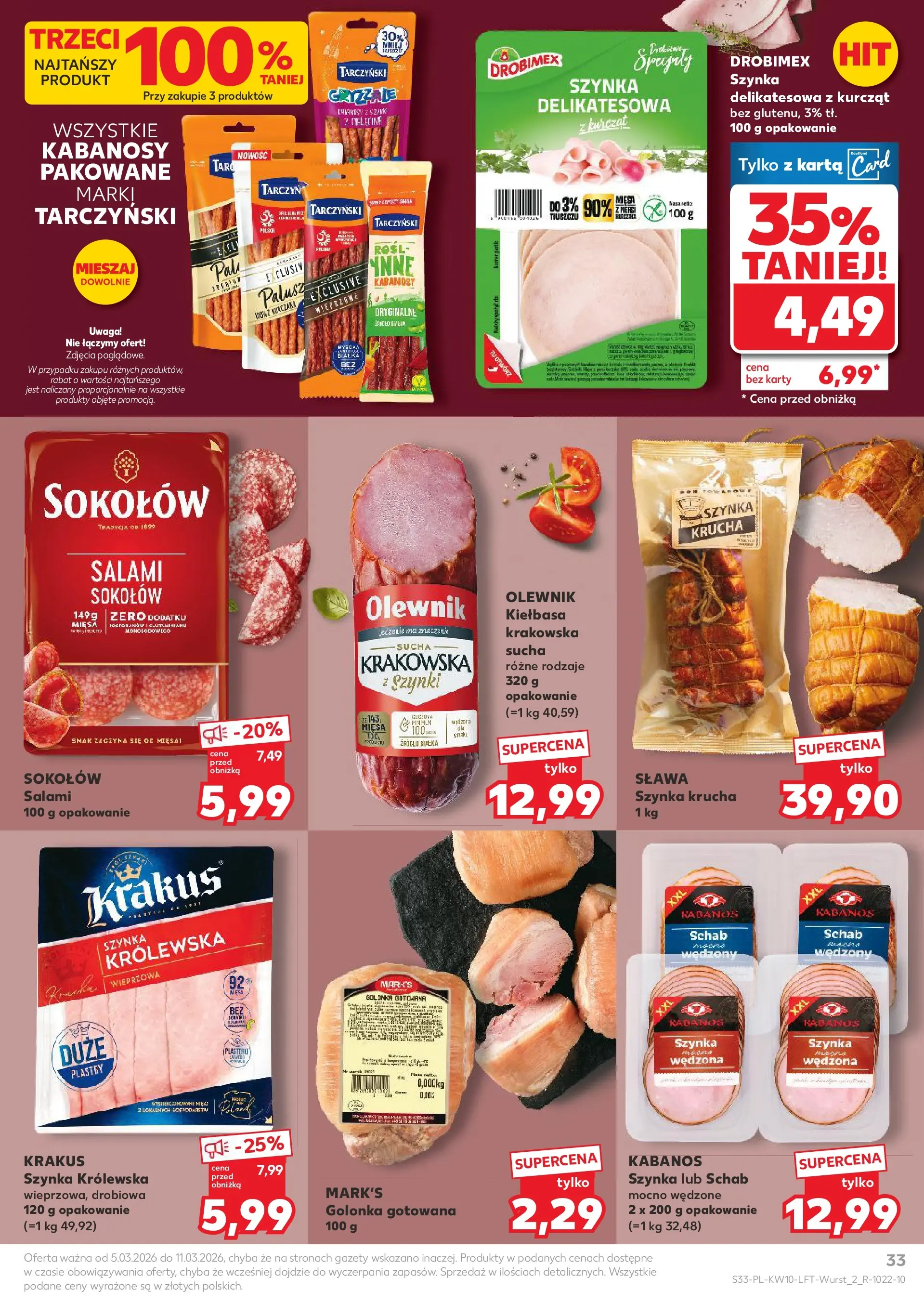 Kaufland gazetka od 05.03.2026 - od jutra PDF | Strona: 33 | Produkty: Schab, Kabanosy, Szynka, Bułka