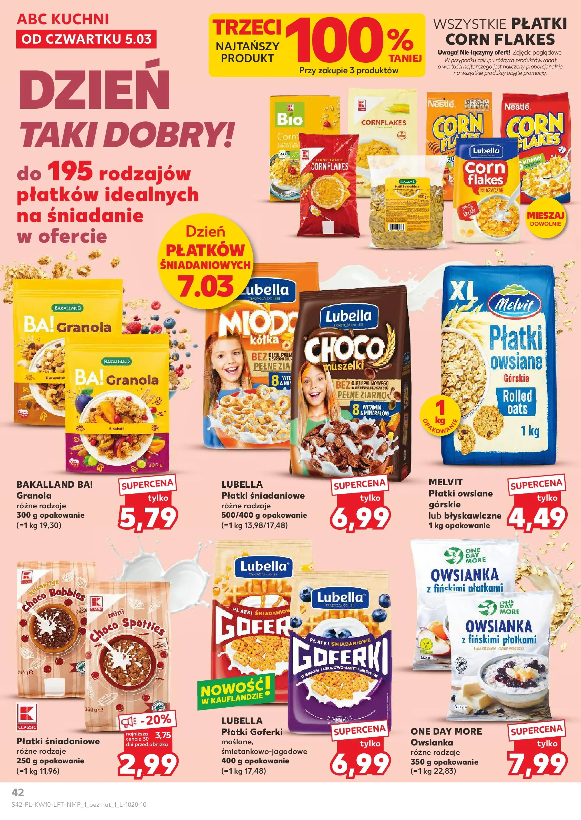 Kaufland gazetka od 05.03.2026 - od jutra PDF | Strona: 42 | Produkty: Płatki owsiane, Owsianka, Granola, Corn Flakes