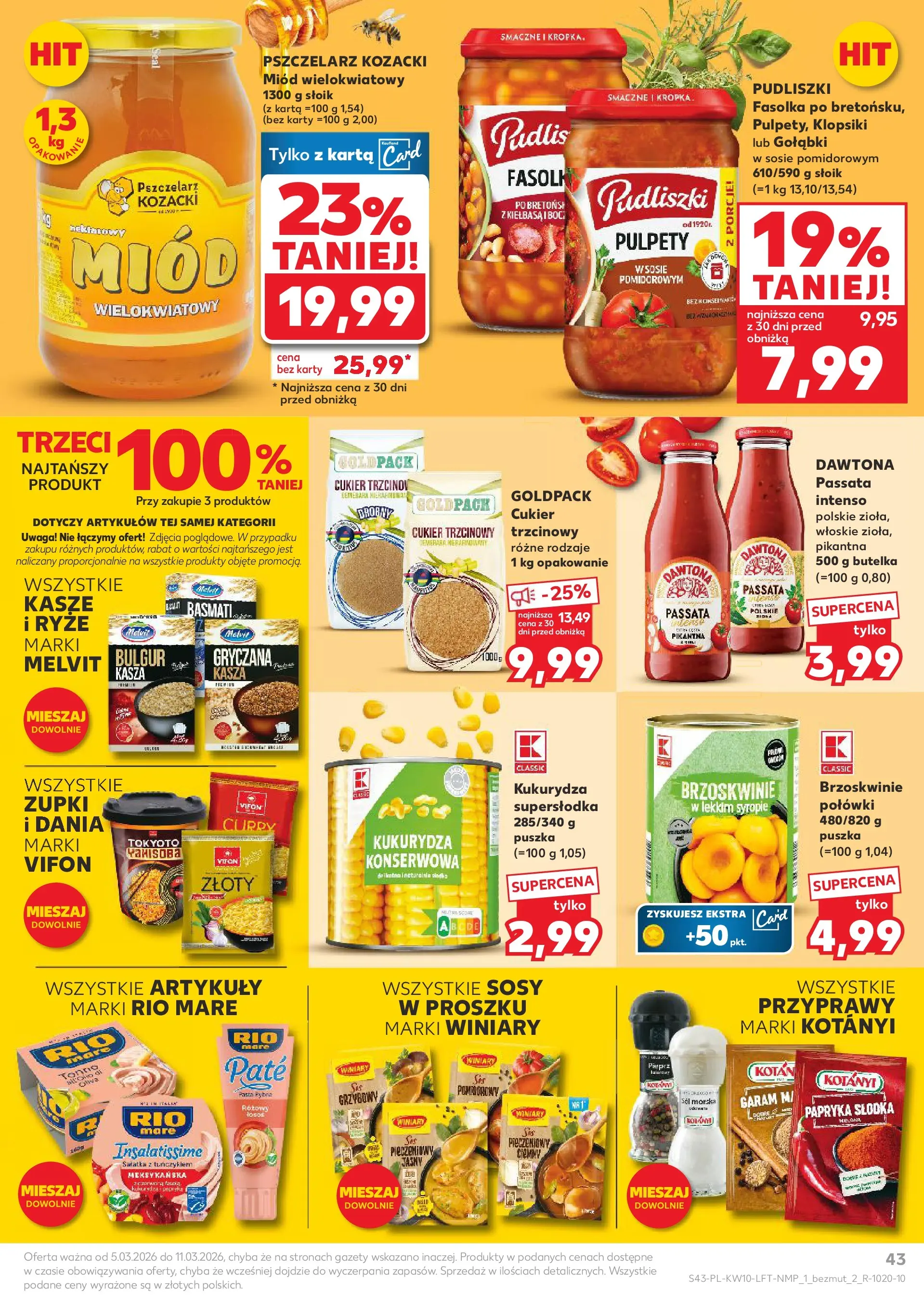 Kaufland gazetka od 05.03.2026 - od jutra PDF | Strona: 43 | Produkty: Karta, Łosoś, Cukier trzcinowy, Brzoskwinie