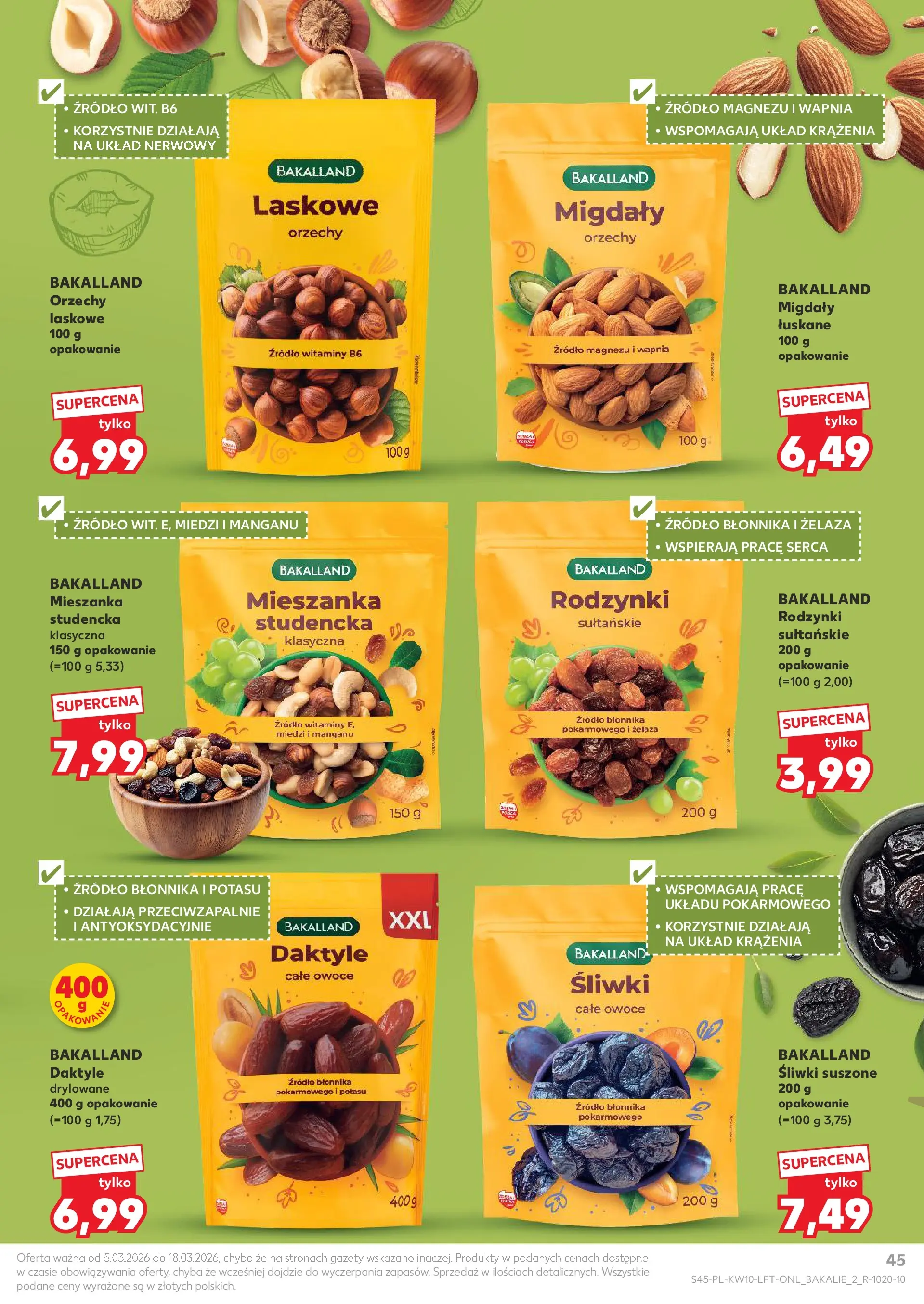Kaufland gazetka od 05.03.2026 - od jutra PDF | Strona: 45 | Produkty: Śliwki suszone, Orzechy, Rodzynki, Owoce