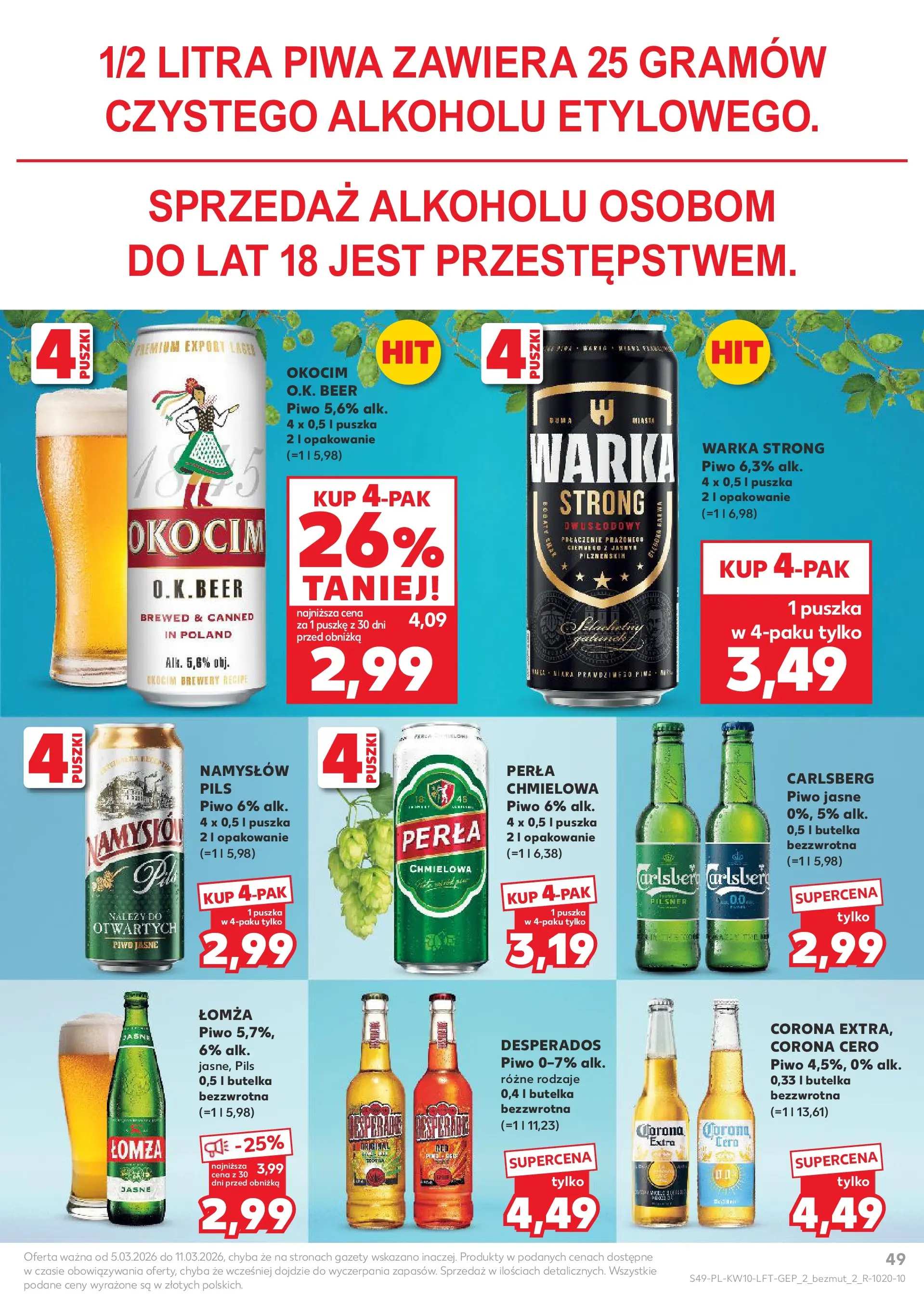 Kaufland gazetka od 05.03.2026 - od jutra PDF | Strona: 49 | Produkty: Warka, Piwo