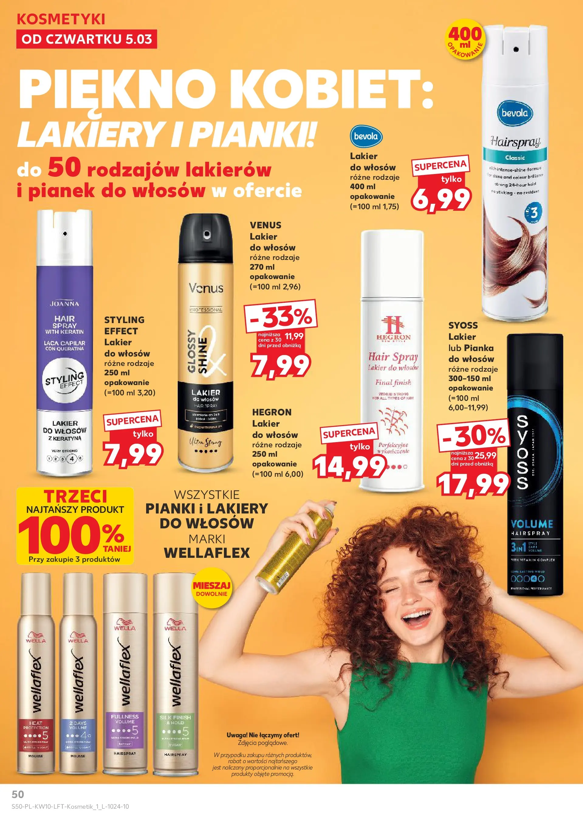 Kaufland gazetka od 05.03.2026 - od jutra PDF | Strona: 50 | Produkty: Kosmetyki, Pianki, Lakier do włosów, Lakiery