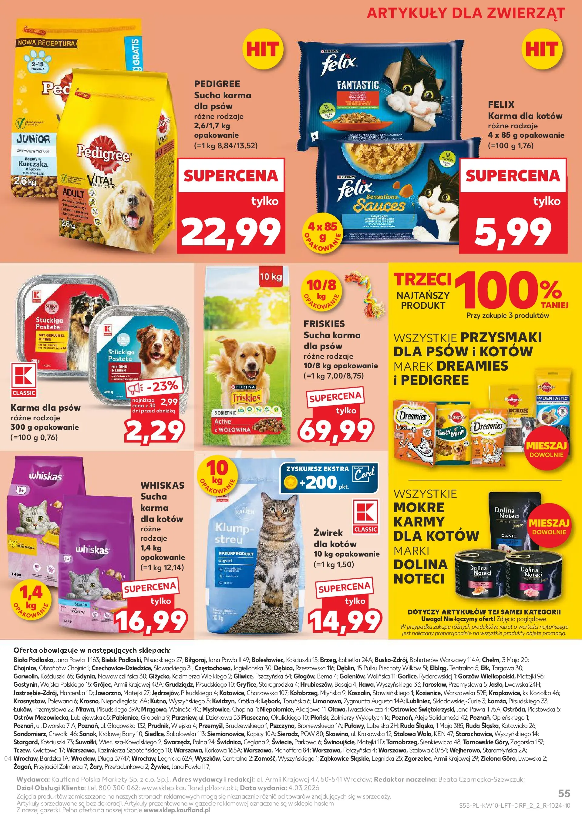 Kaufland gazetka od 05.03.2026 - od jutra PDF | Strona: 55 | Produkty: Pedigree, Karma dla kotów, Wołowina, Karma dla psów
