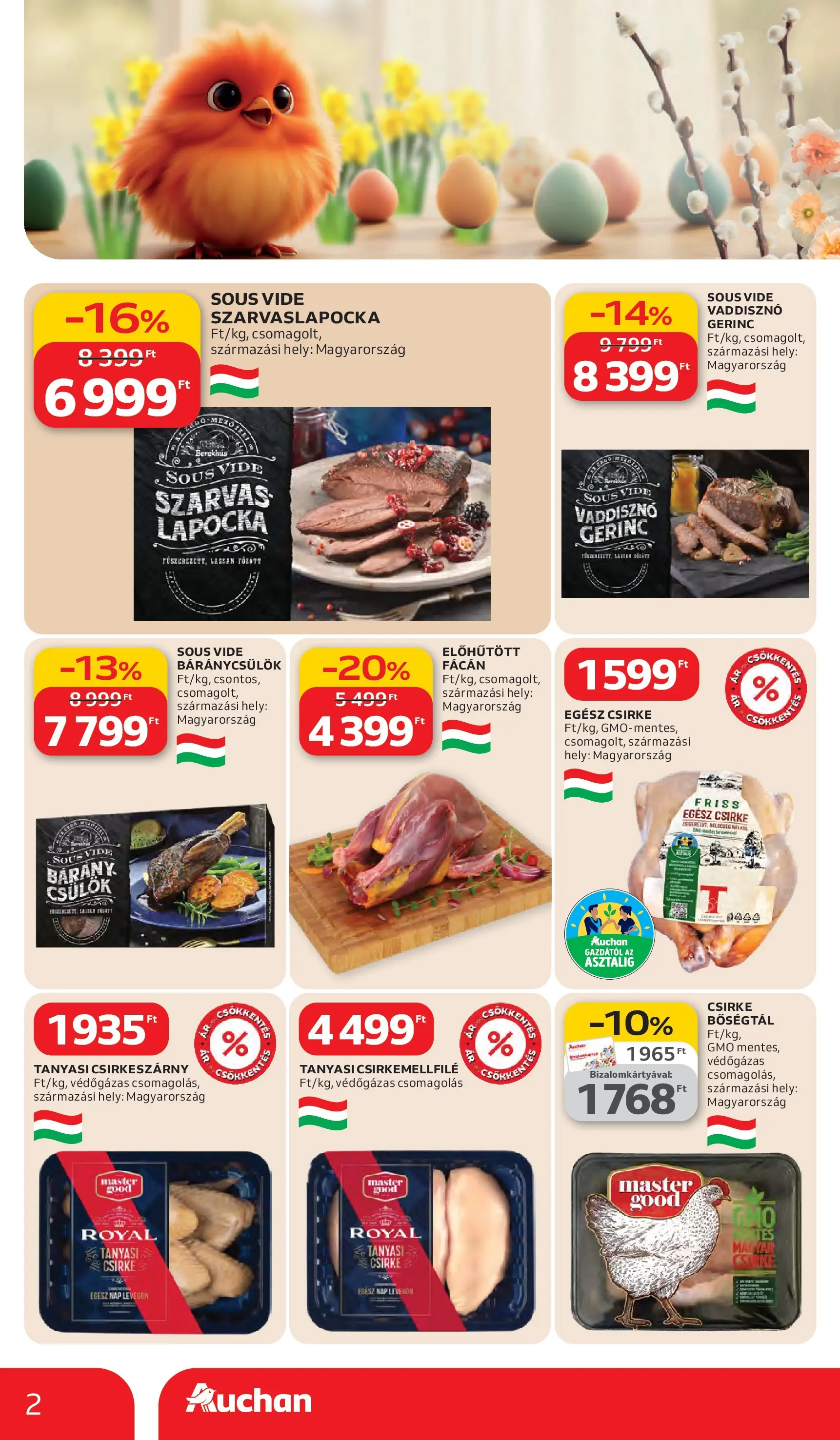 Auchan akciós újság Debrecen - 2026.03.05. -tól/töl > akció, lapozható szórólap 🛍️ | Oldal: 2 | Termékek: Báránycsülök, Egész csirke, Tanyasi csirke