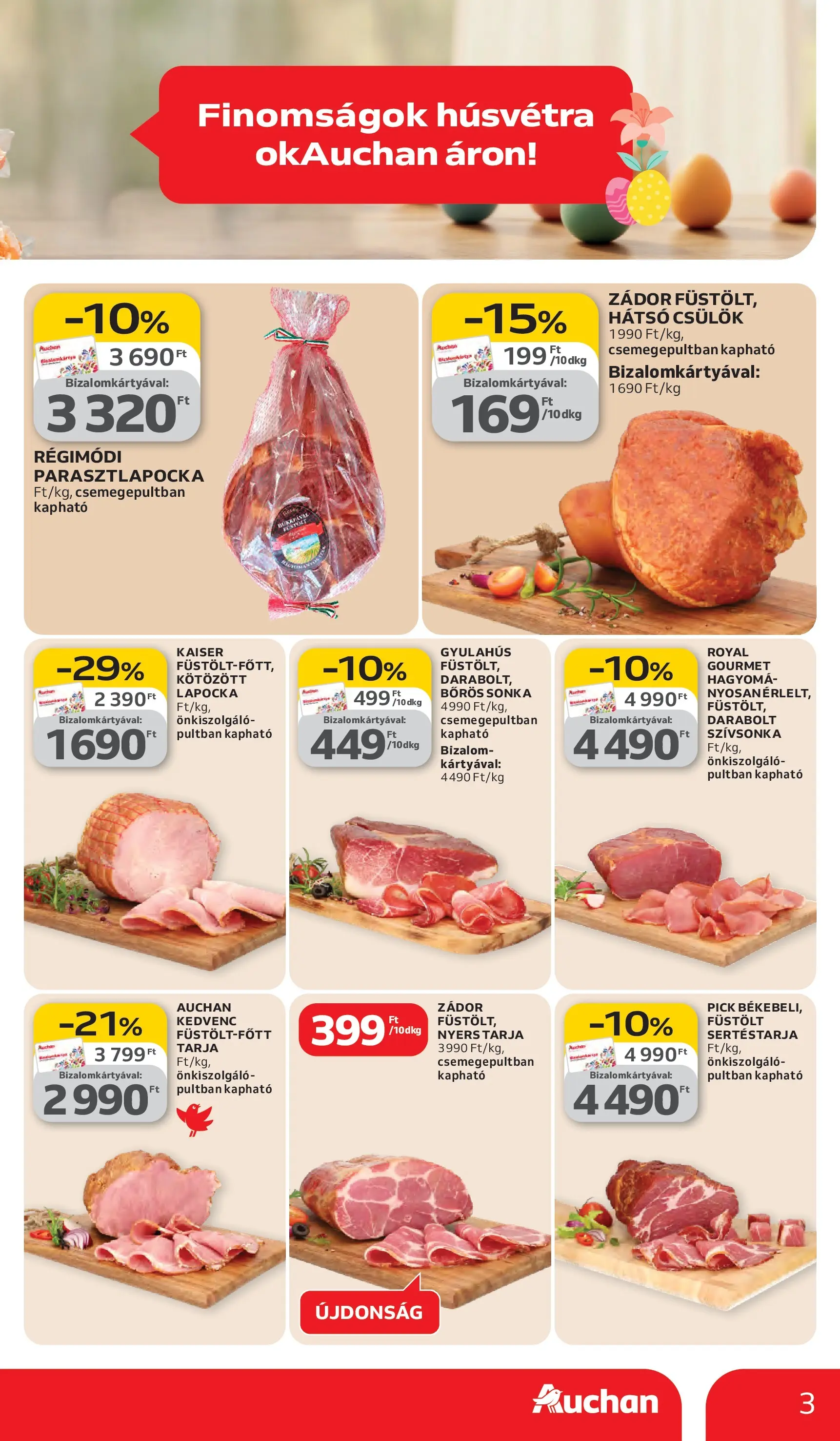 Auchan akciós újság Debrecen - 2026.03.05. -tól/töl > akció, lapozható szórólap 🛍️ | Oldal: 3 | Termékek: Sertéstarja, Tarja, Sonka, Szívsonka