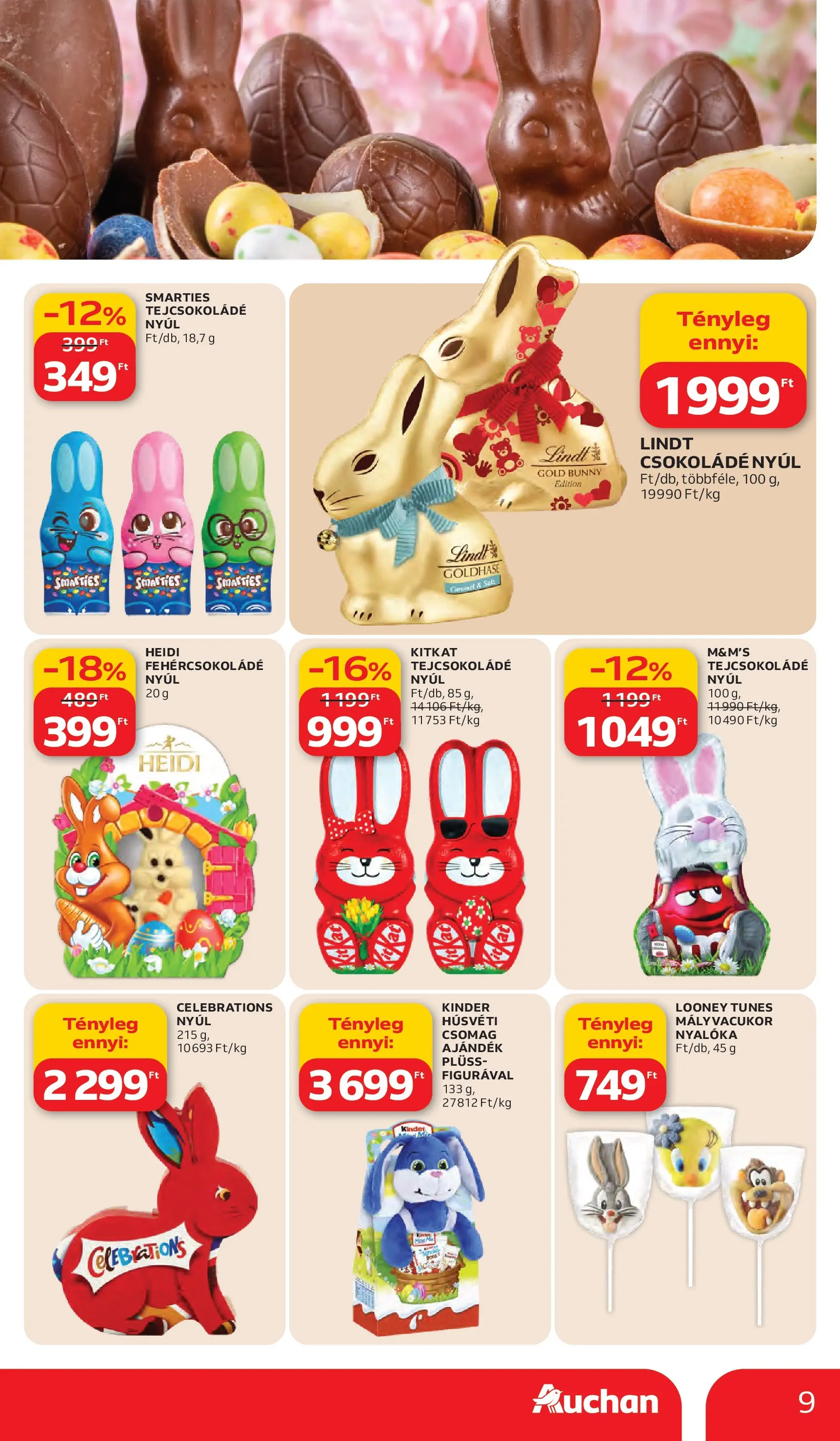 Auchan akciós újság Debrecen - 2026.03.05. -tól/töl > akció, lapozható szórólap 🛍️ | Oldal: 9 | Termékek: Mályvacukor, Nyalóka, Tejcsokoládé, Csokoládé