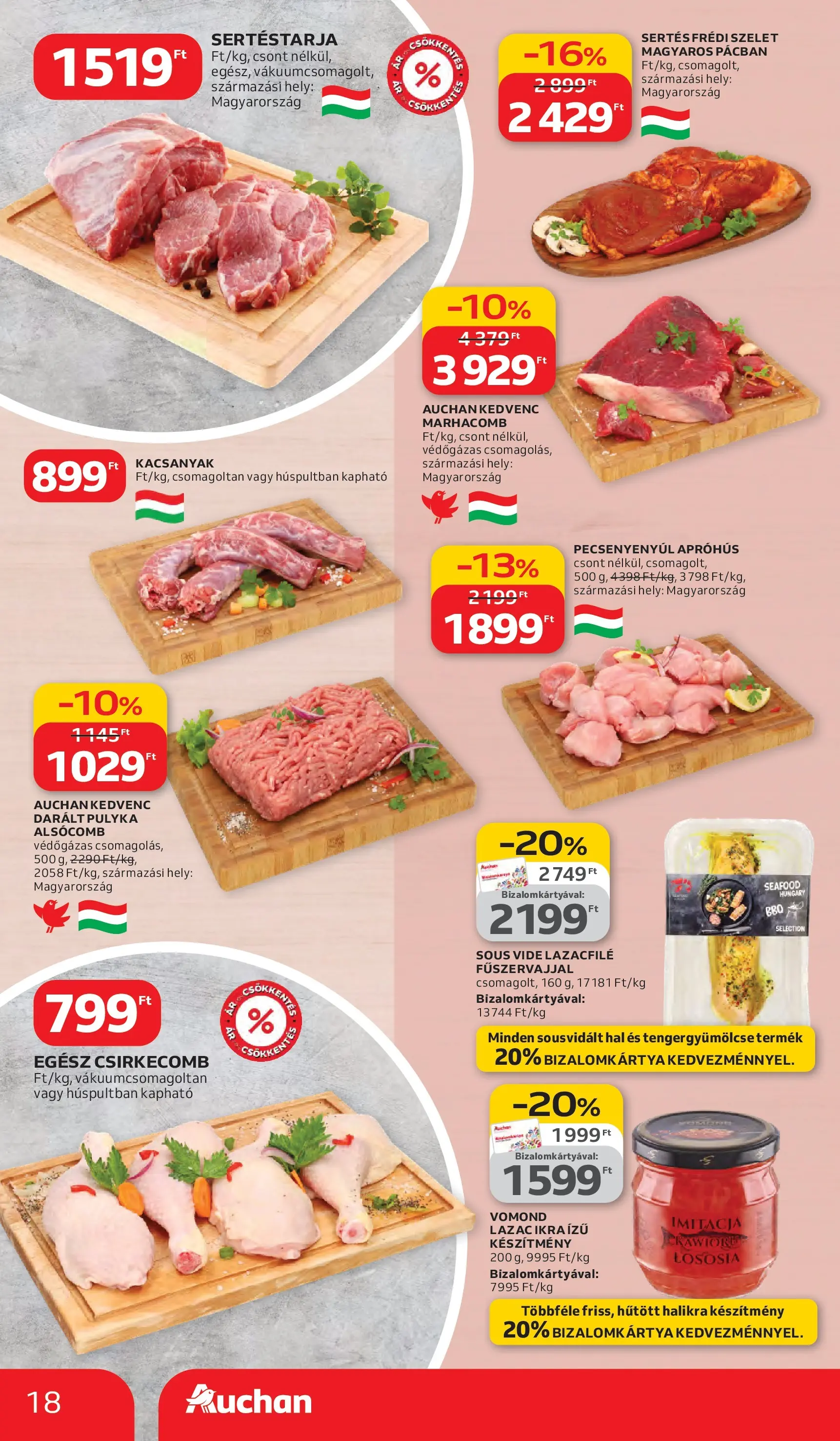 Auchan akciós újság Debrecen - 2026.03.05. -tól/töl > akció, lapozható szórólap 🛍️ | Oldal: 18 | Termékek: Lazacfilé, Lazac, Hal, Csirkecomb