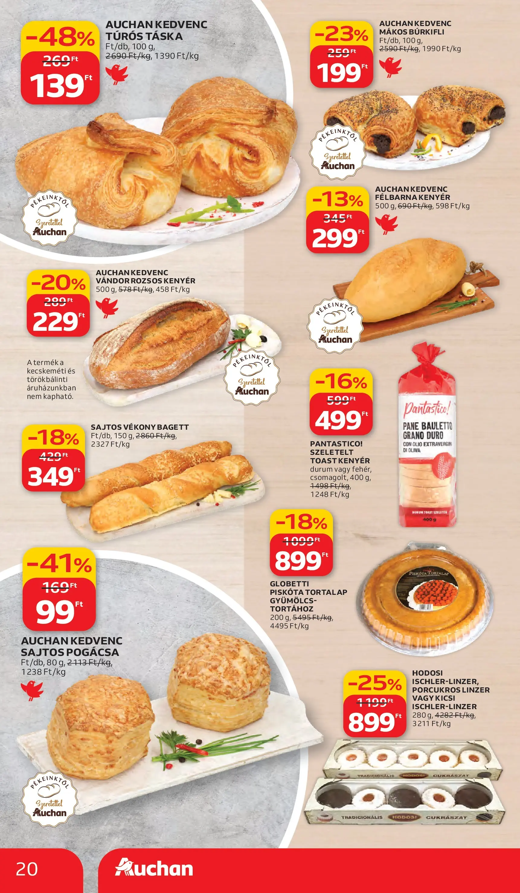Auchan akciós újság Debrecen - 2026.03.05. -tól/töl > akció, lapozható szórólap 🛍️ | Oldal: 20 | Termékek: Piskóta, Gyümölcs, Bagett, Kenyér