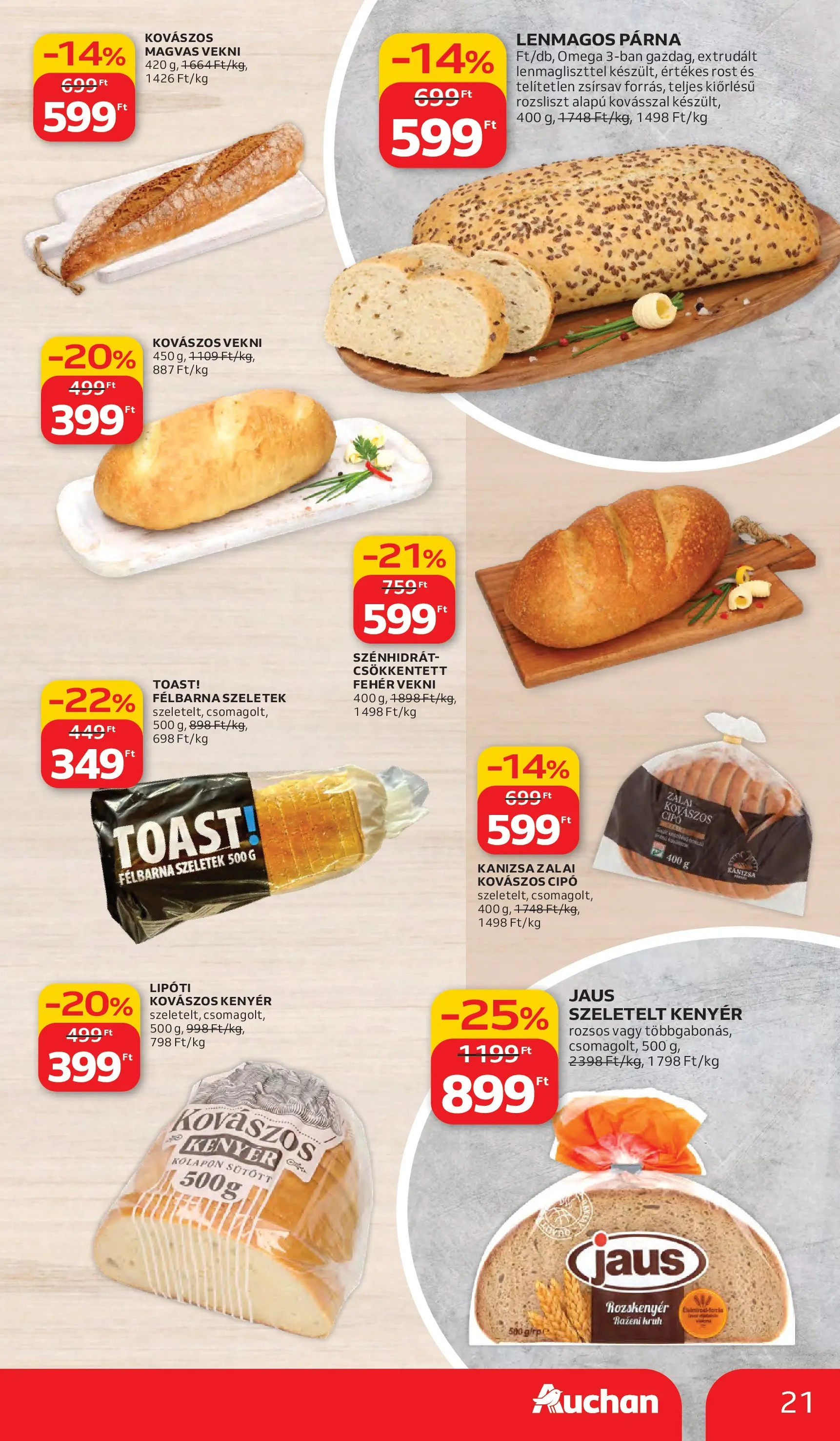 Auchan akciós újság Debrecen - 2026.03.05. -tól/töl > akció, lapozható szórólap 🛍️ | Oldal: 21 | Termékek: Kovászos cipó, Rozskenyér, Rozsliszt, Kenyér