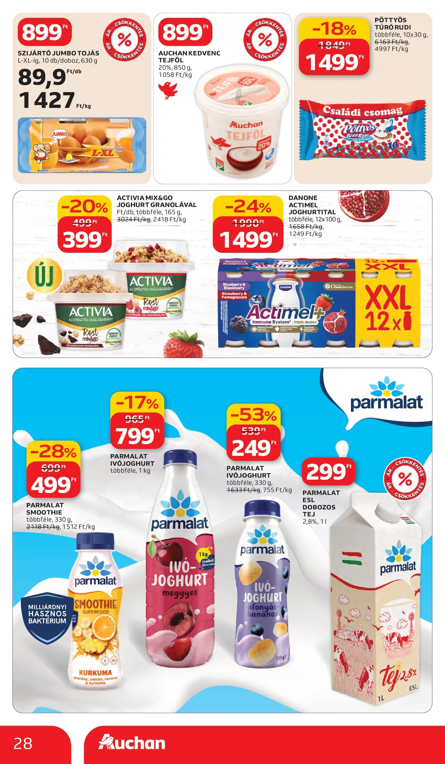 Auchan akciós újság Debrecen - 2026.03.05. -tól/töl > akció, lapozható szórólap 🛍️ | Oldal: 28 | Termékek: Kurkuma, Tej, Smoothie, Túró