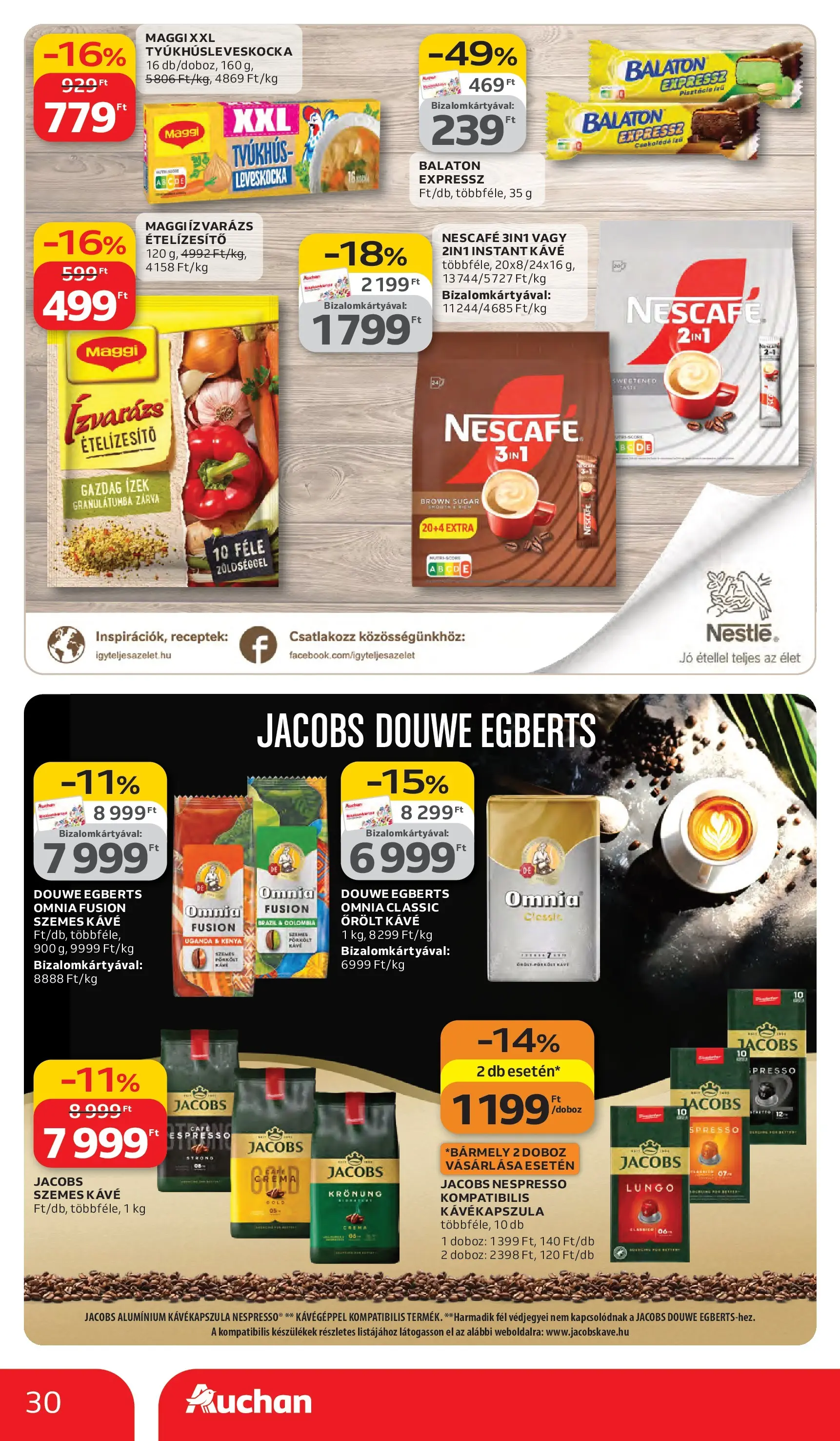 Auchan akciós újság Debrecen - 2026.03.05. -tól/töl > akció, lapozható szórólap 🛍️ | Oldal: 30 | Termékek: Nescafé, Kávékapszula, Maggi, Kávé