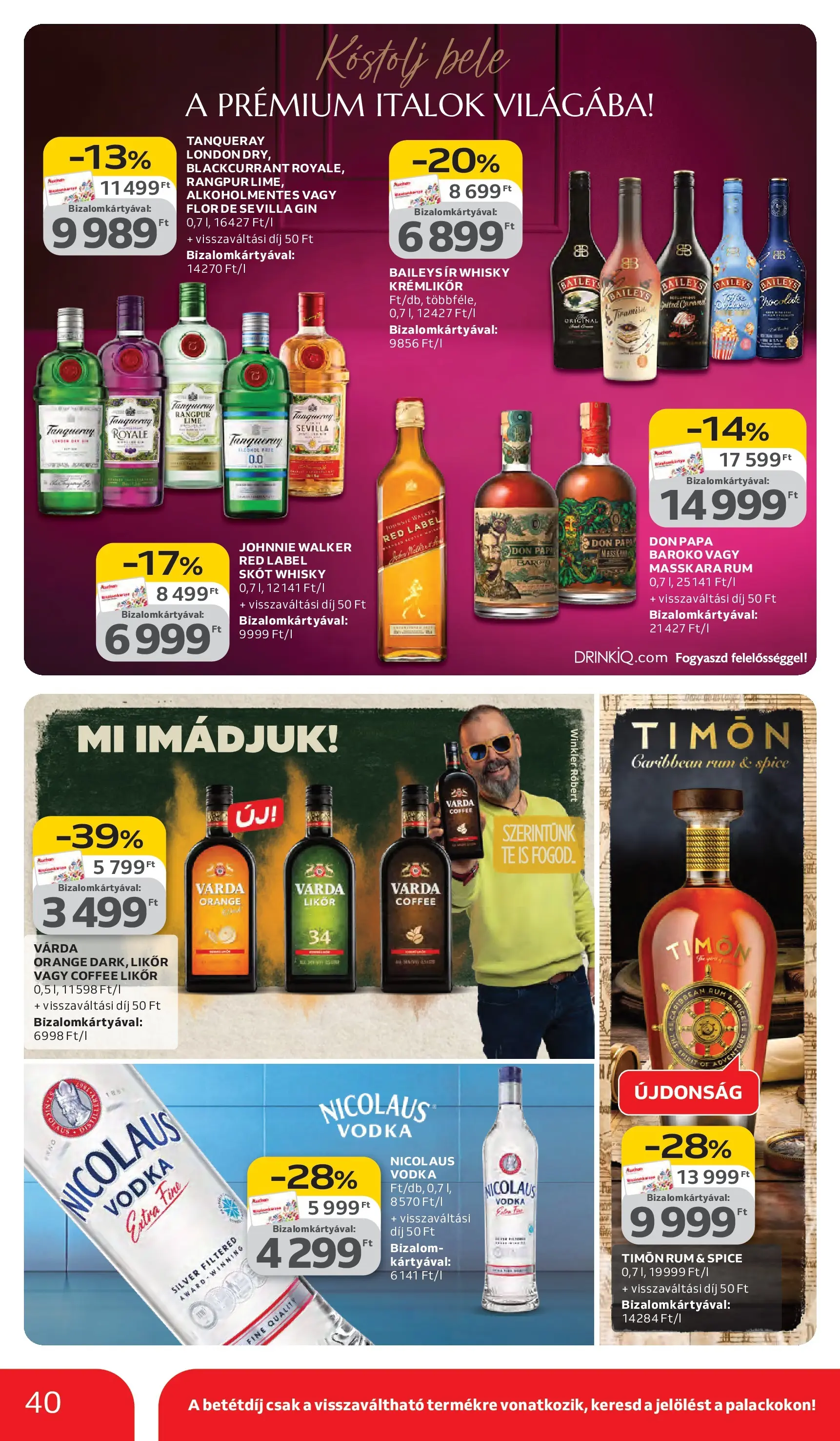 Auchan akciós újság Debrecen - 2026.03.05. -tól/töl > akció, lapozható szórólap 🛍️ | Oldal: 40 | Termékek: Lime, Gin, Vodka, Whisky