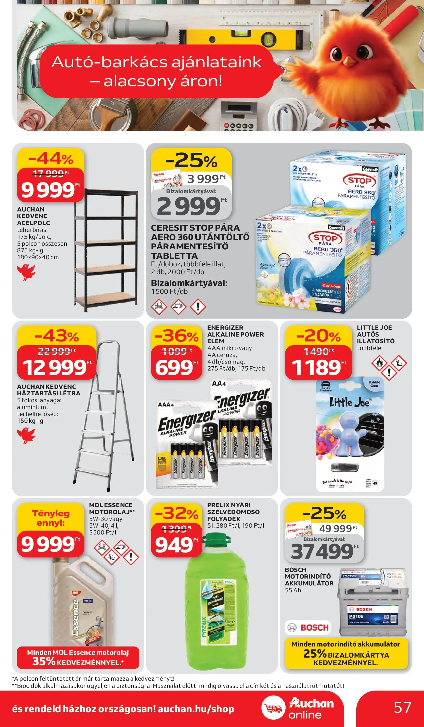 Auchan akciós újság Debrecen - 2026.03.05. -tól/töl > akció, lapozható szórólap 🛍️ | Oldal: 57 | Termékek: Páramentesítő, Akkumulátor, Létra, Motorolaj