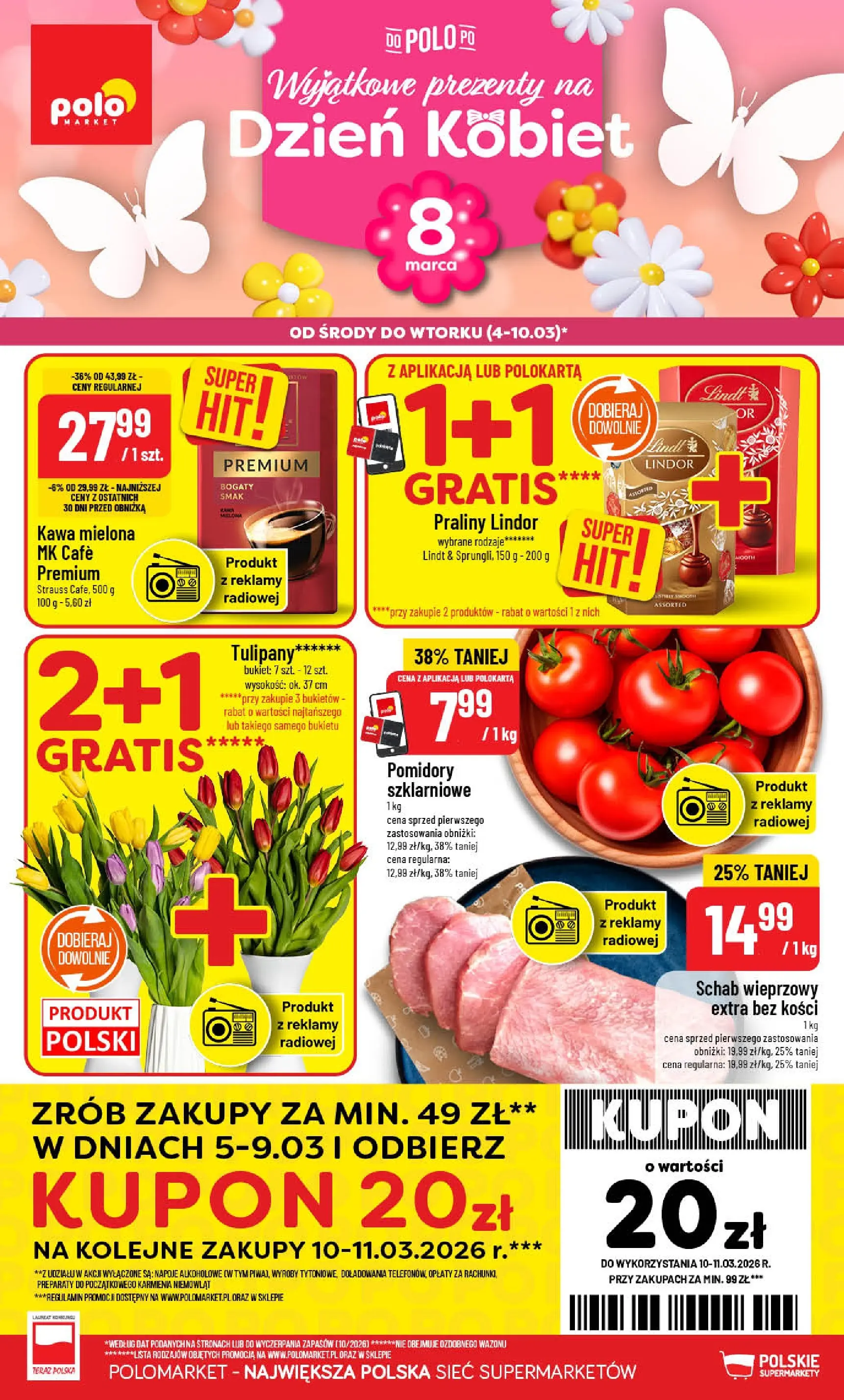 Nowa POLOmarket gazetka od jutra 04.03.2026 (PDF) | Strona: 1 | Produkty: Schab, Napoje, Kawa, Pomidory