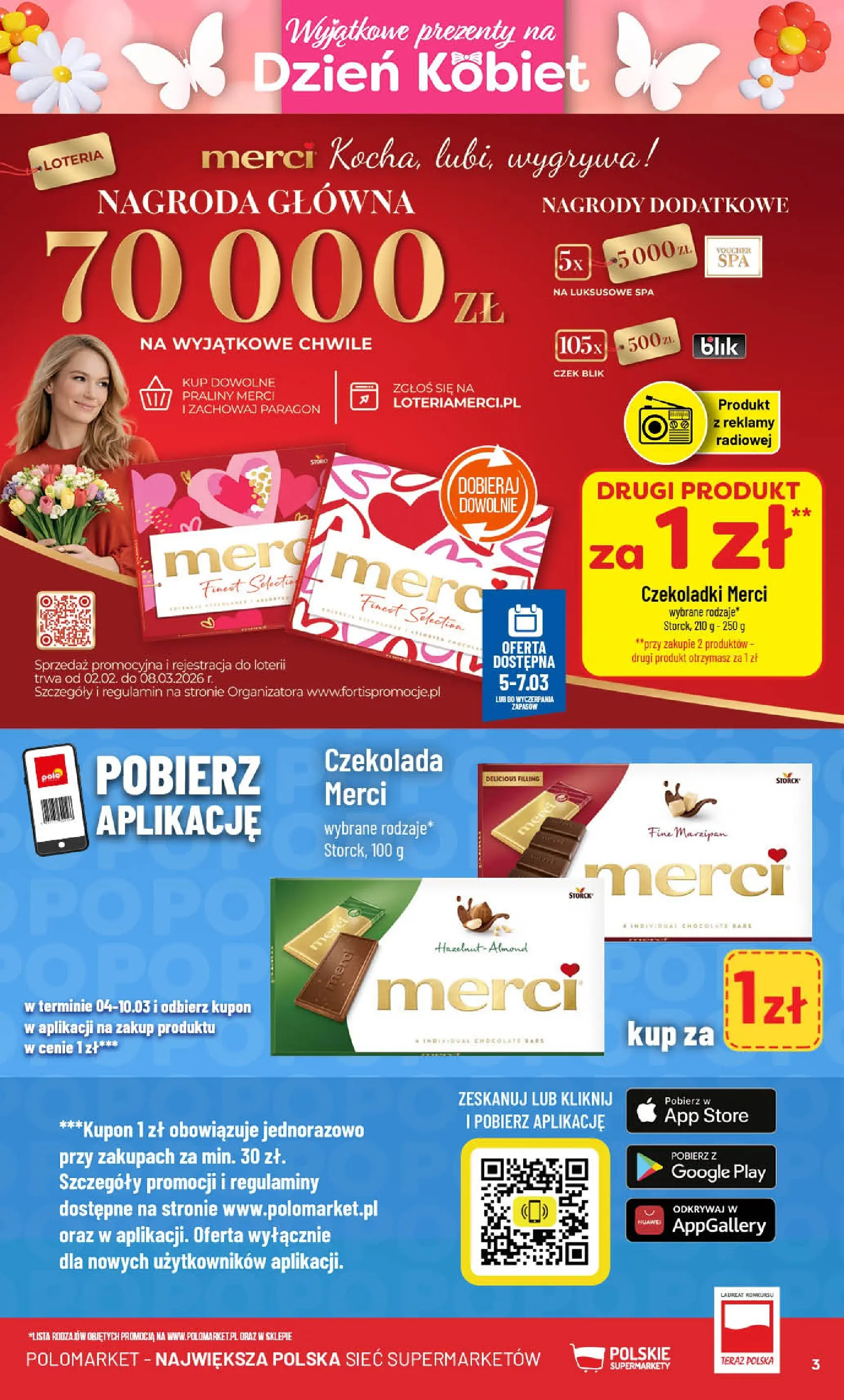 Nowa POLOmarket gazetka od jutra 04.03.2026 (PDF) | Strona: 3 | Produkty: Czekoladki, Praliny, Merci, Czekolada