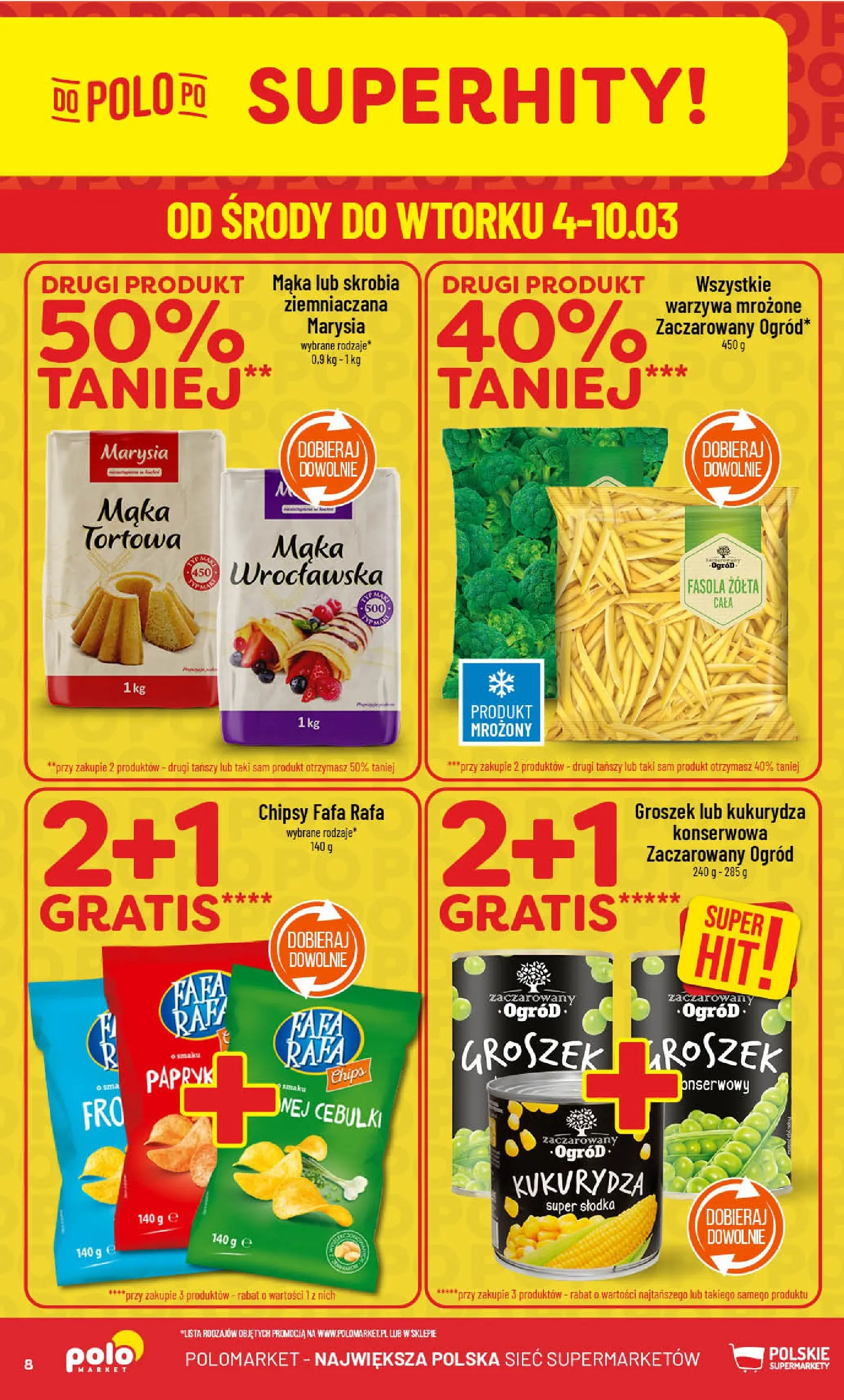 Nowa POLOmarket gazetka od jutra 04.03.2026 (PDF) | Strona: 8 | Produkty: Groszek, Chipsy, Kukurydza, Warzywa