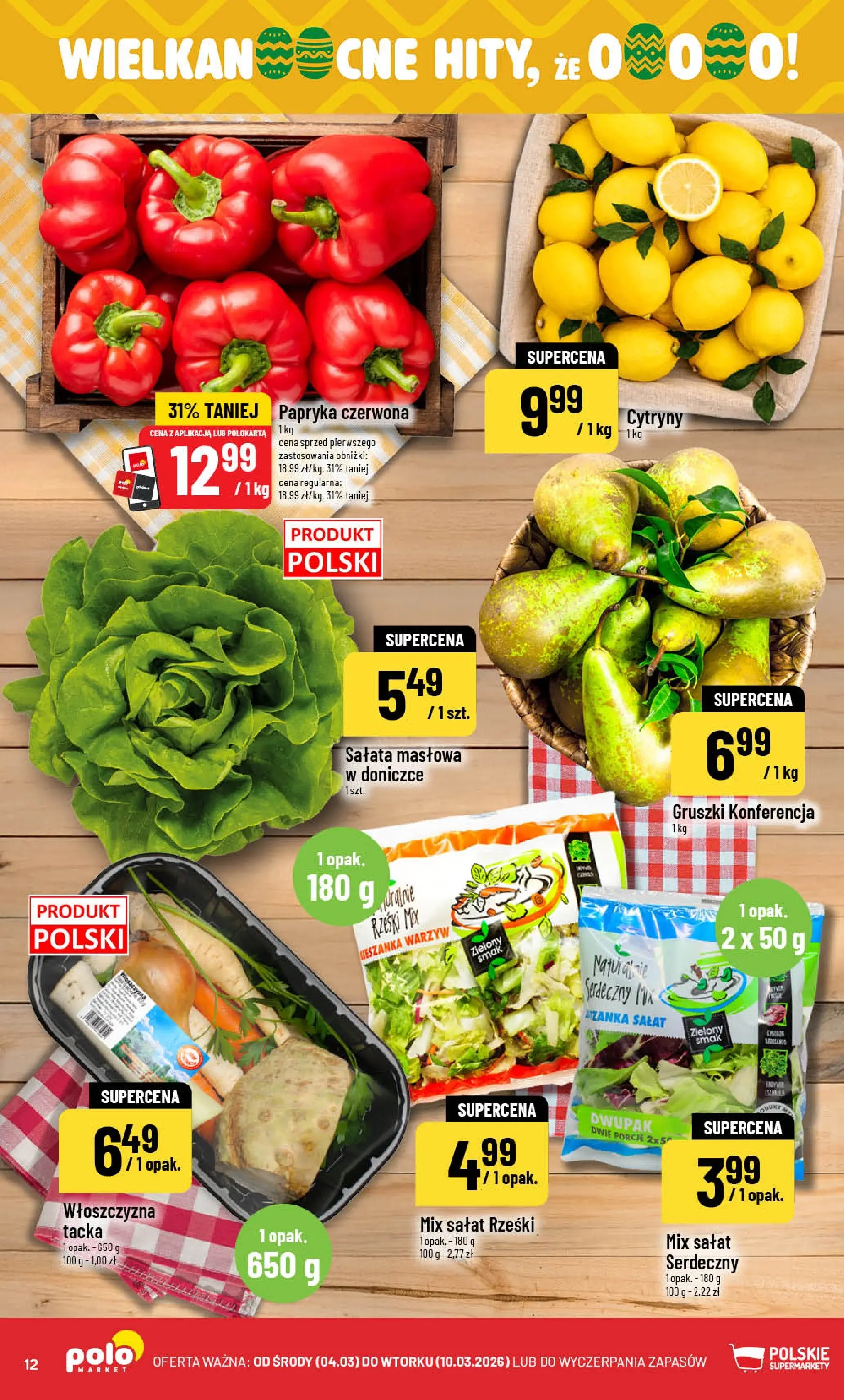 Nowa POLOmarket gazetka od jutra 04.03.2026 (PDF) | Strona: 12 | Produkty: Cytryny, Papryka, Mix sałat, Papryka czerwona