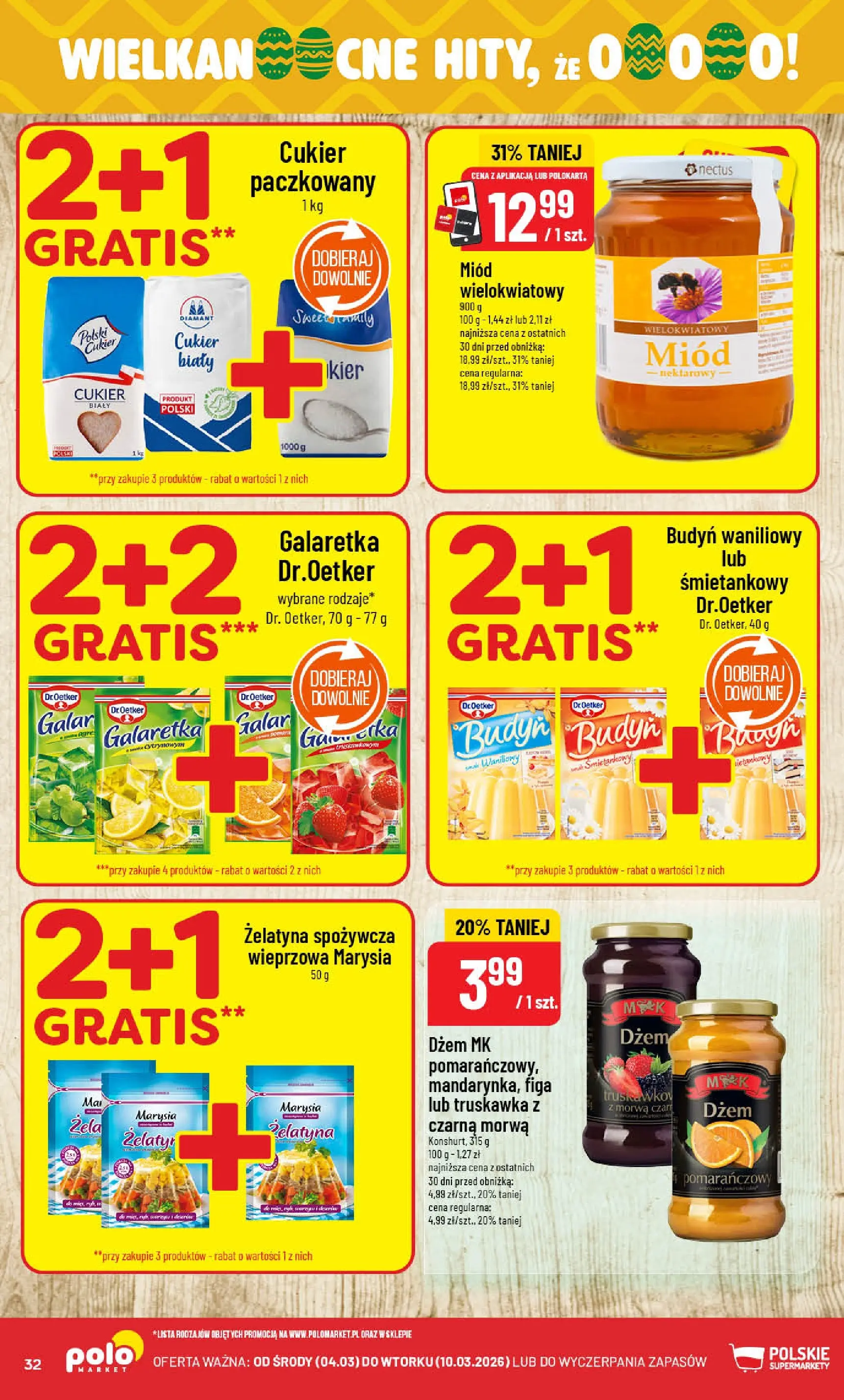 Nowa POLOmarket gazetka od jutra 04.03.2026 (PDF) | Strona: 32 | Produkty: Galaretka, Żelatyna, Cukier biały, Cukier