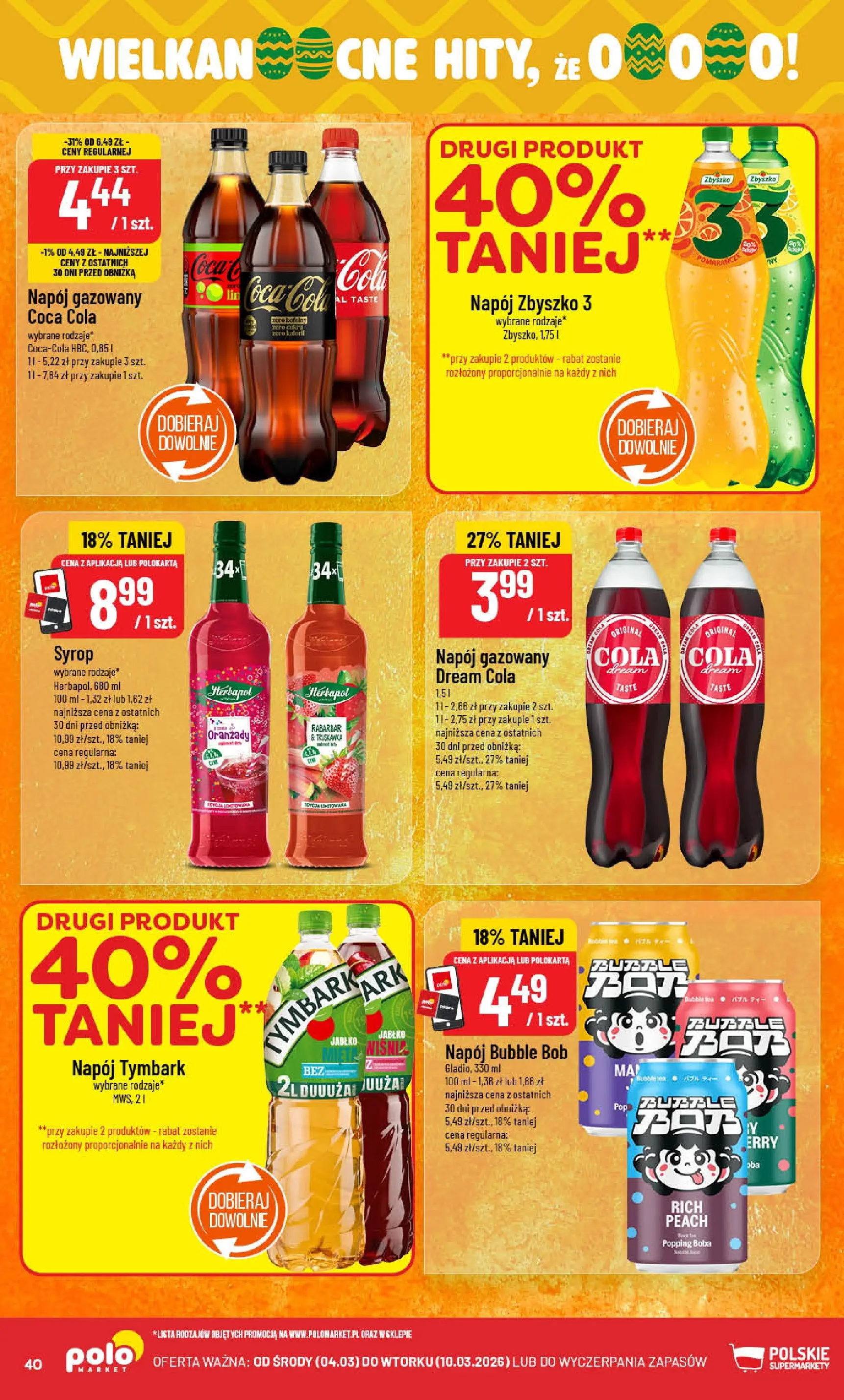 Nowa POLOmarket gazetka od jutra 04.03.2026 (PDF) | Strona: 40 | Produkty: Syrop, Coca cola, Bób